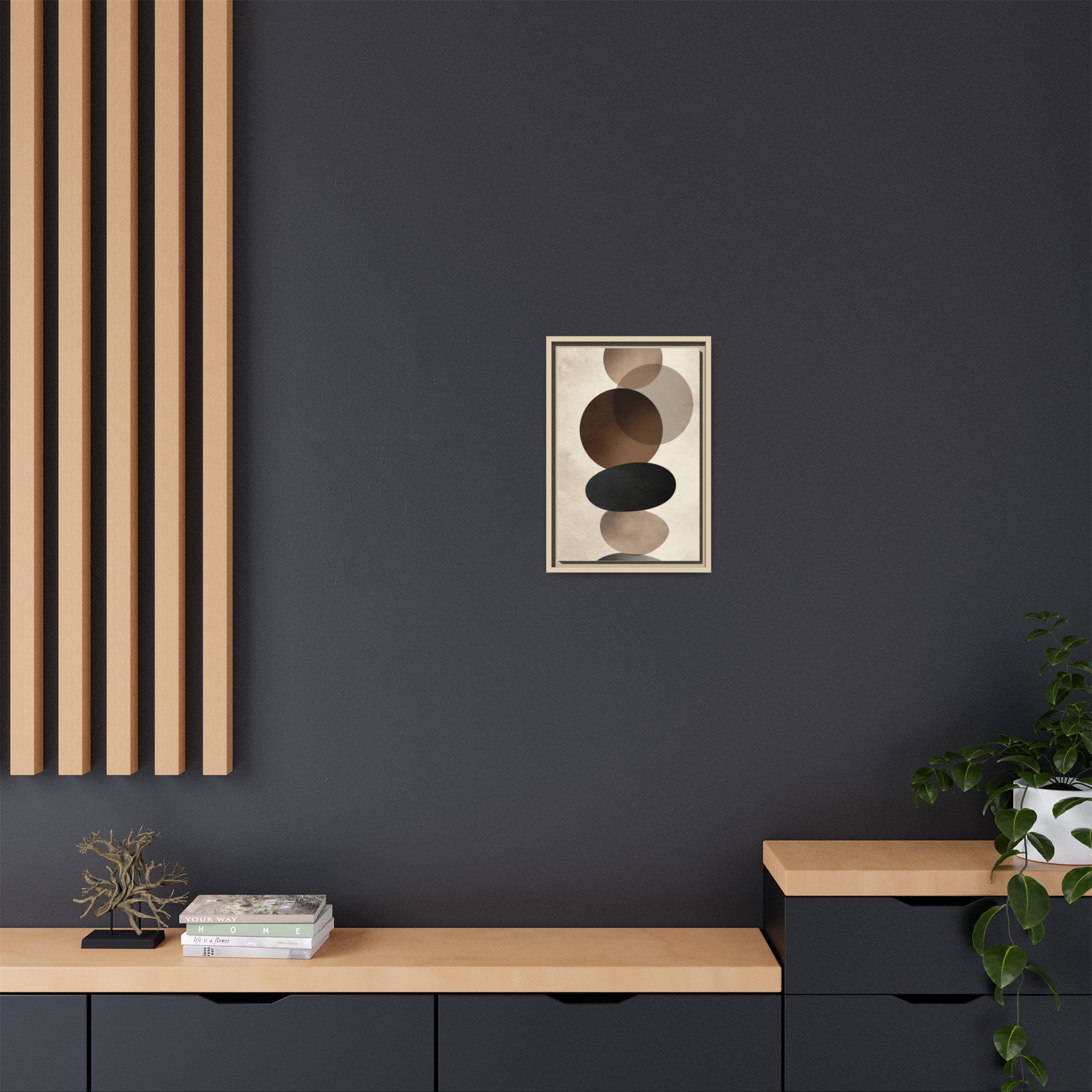Framed Abstract Circles Matte Canvas Print — Neutral Mid-Century Wall Art - Image 120