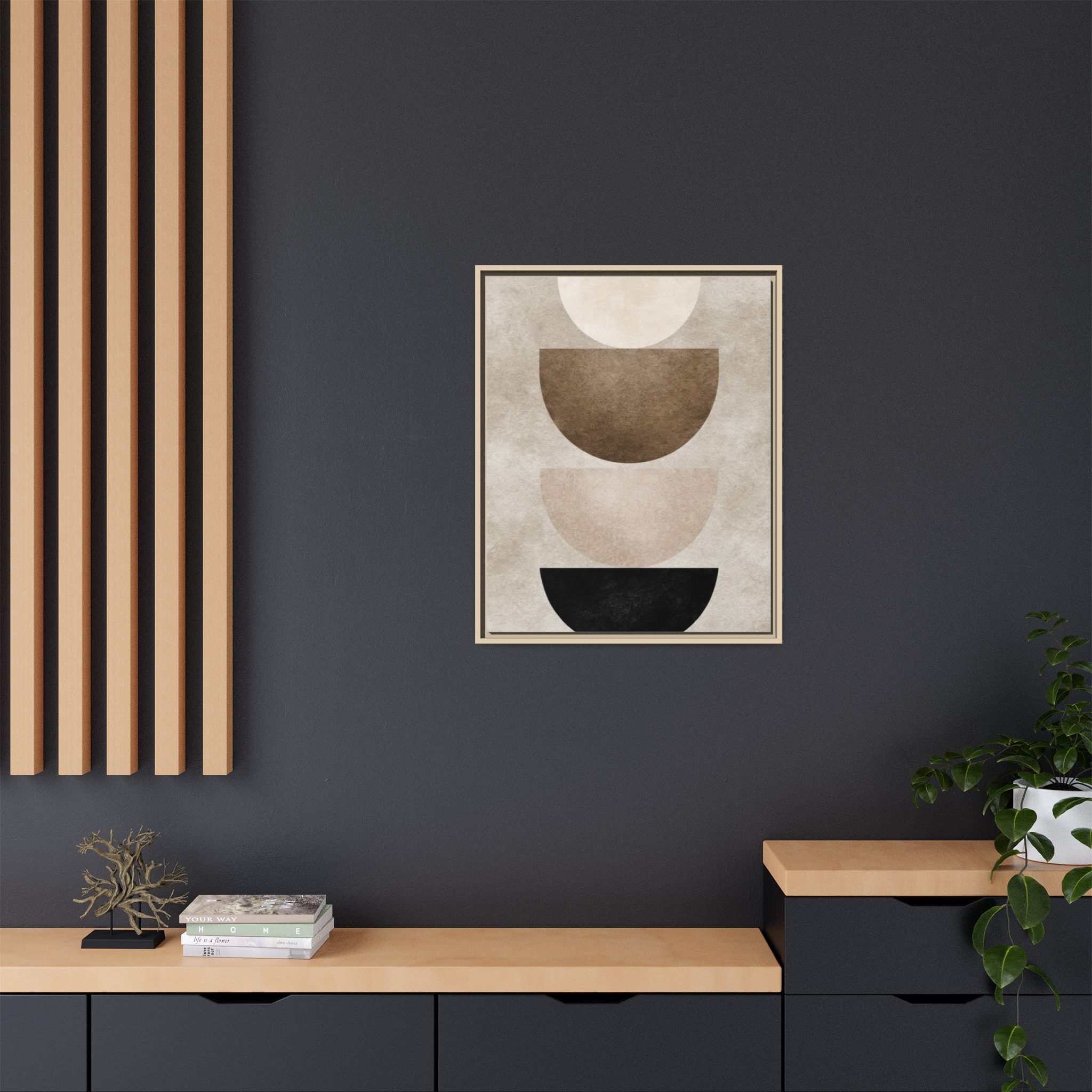 Abstract Neutral Geometric Canvas Print — Stacked Circles Framed Wall Art - Image 248