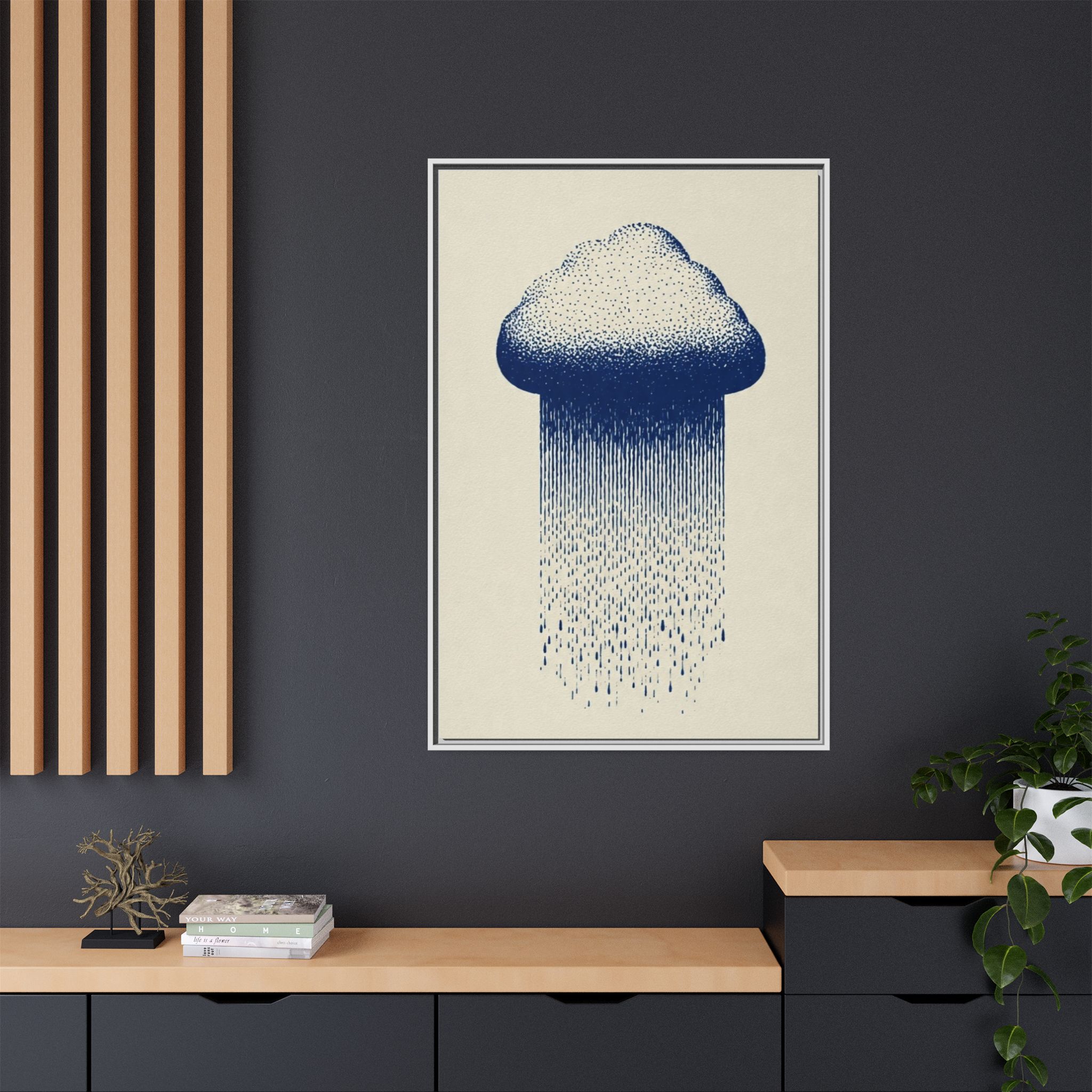 Framed Canvas Wall Art — Blue Rain Cloud Minimalist Print - Image 104