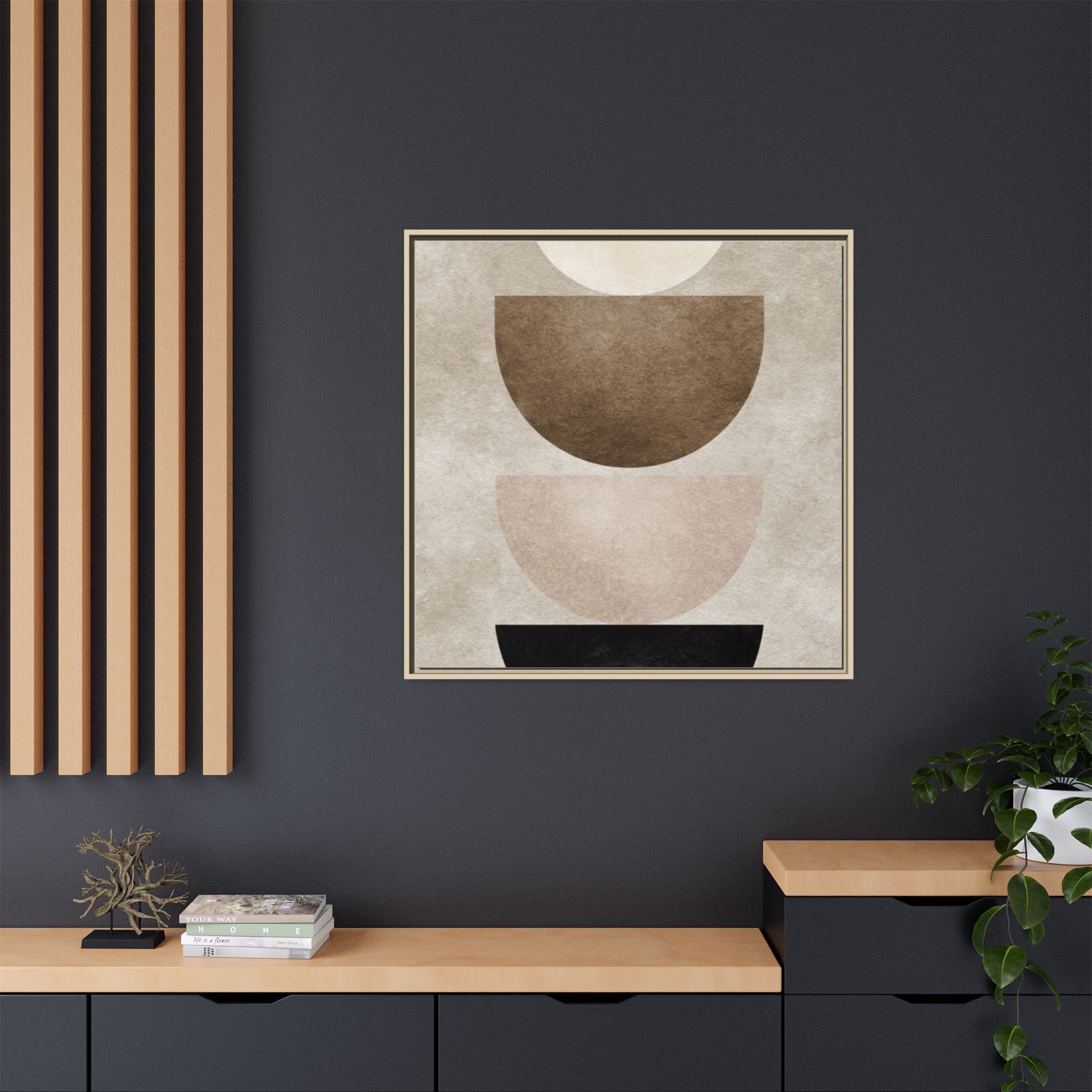 Abstract Neutral Geometric Canvas Print — Stacked Circles Framed Wall Art - Image 220