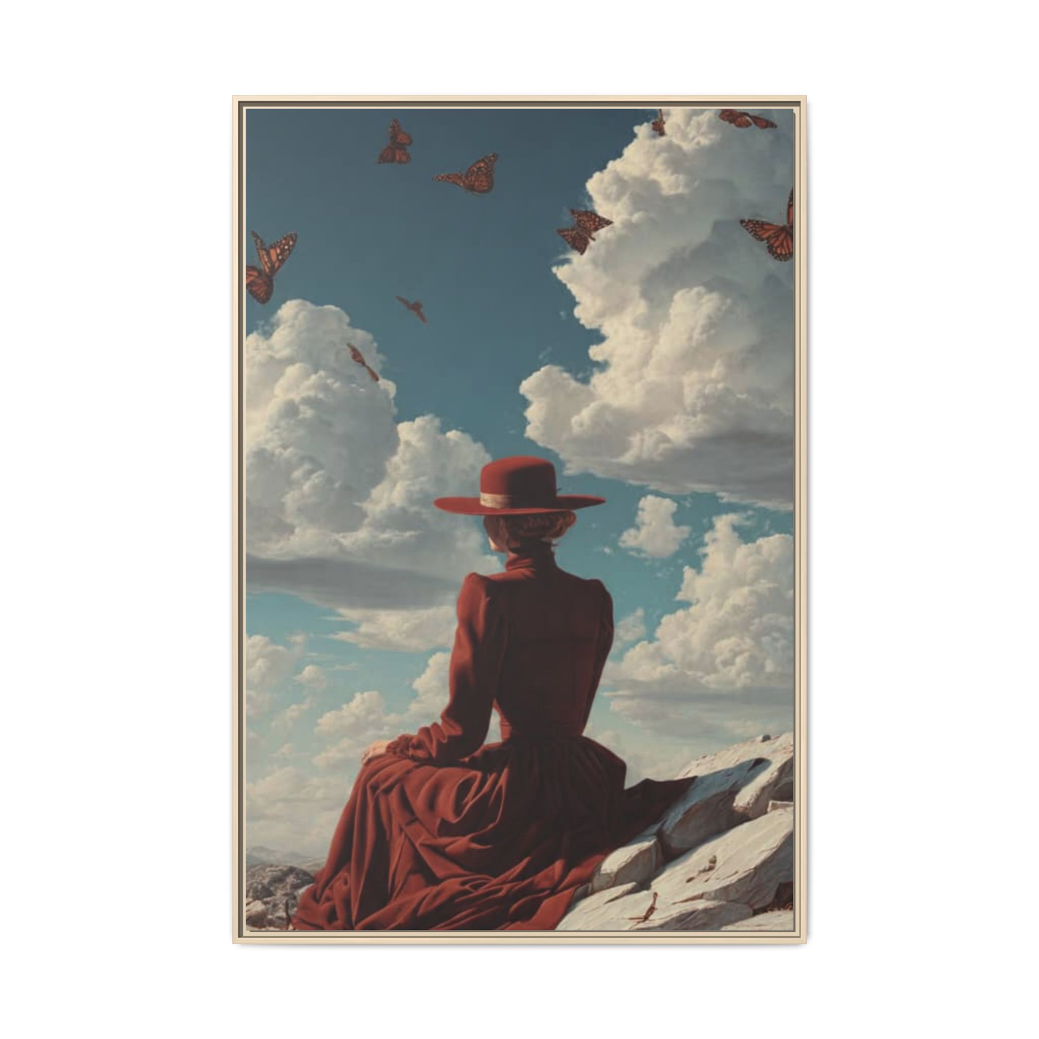 Framed Matte Canvas: Woman in Red Dress Sunset Sky Wall Art - Image 77