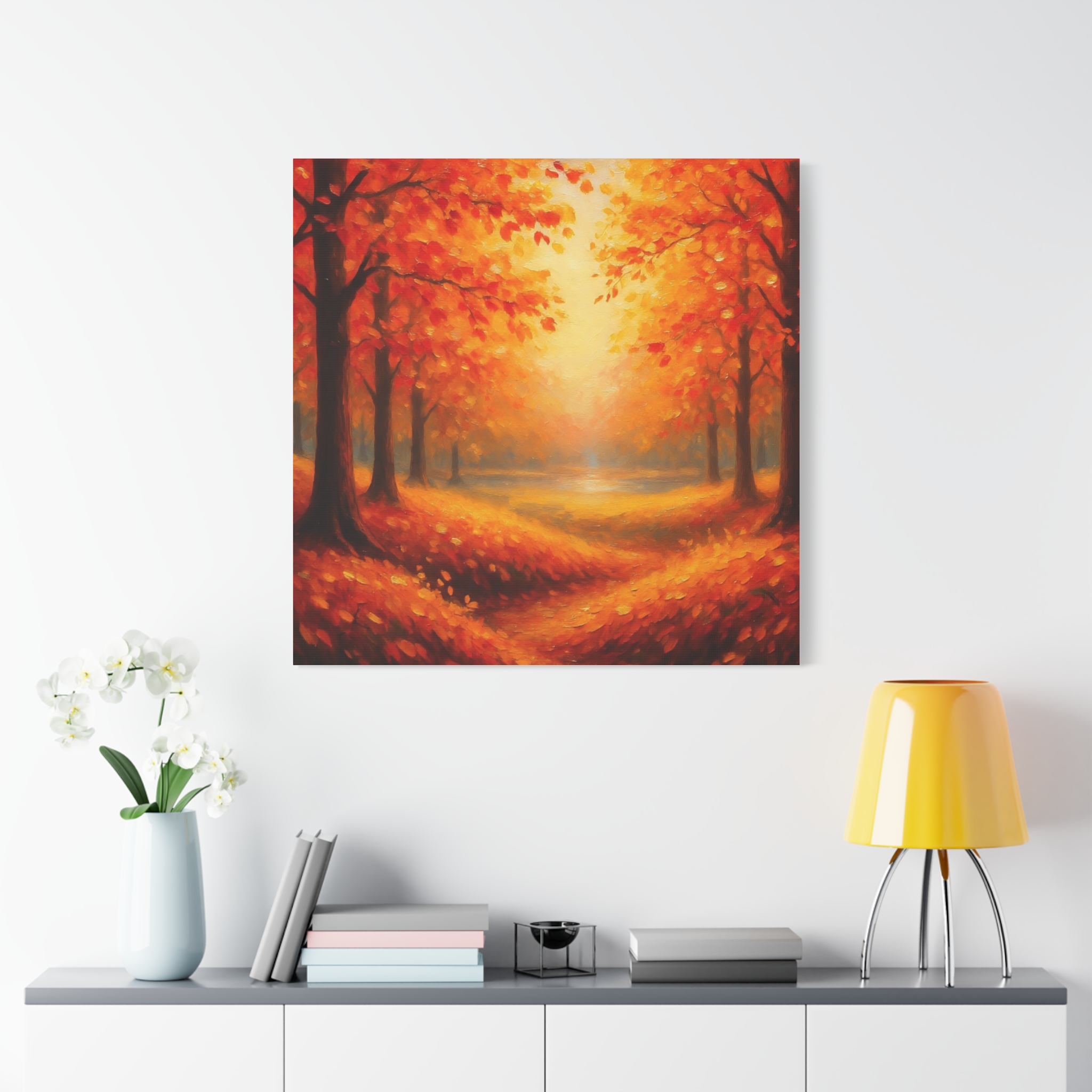 Autumn Forest Canvas Wall Art — Golden Fall Trees Matte Stretched Canvas