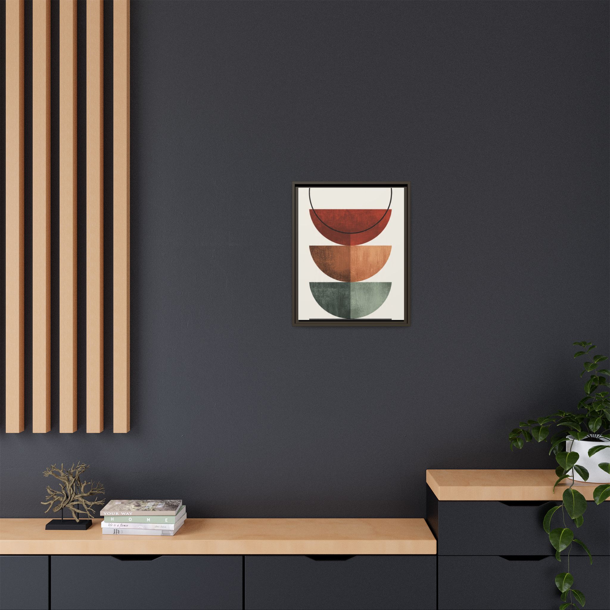 Abstract Stacked Semi-Circles Framed Canvas Wall Art — Mid-Century Modern Geometric Print - Image 172