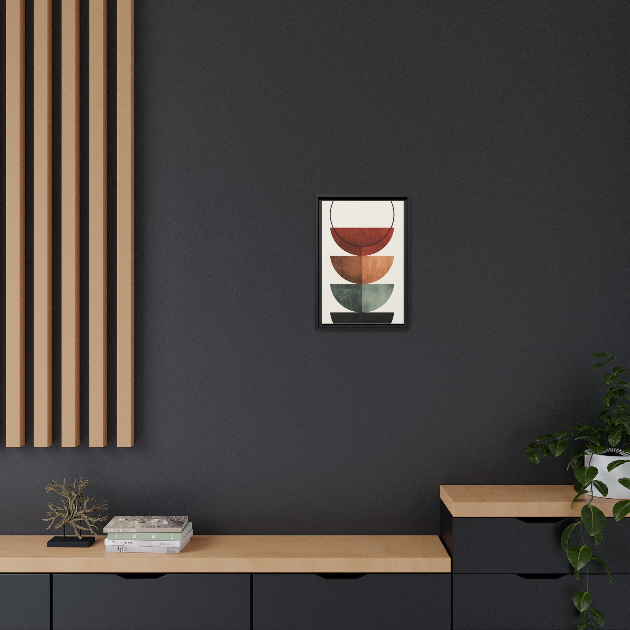 Abstract Stacked Semi-Circles Framed Canvas Wall Art — Mid-Century Modern Geometric Print - Image 128