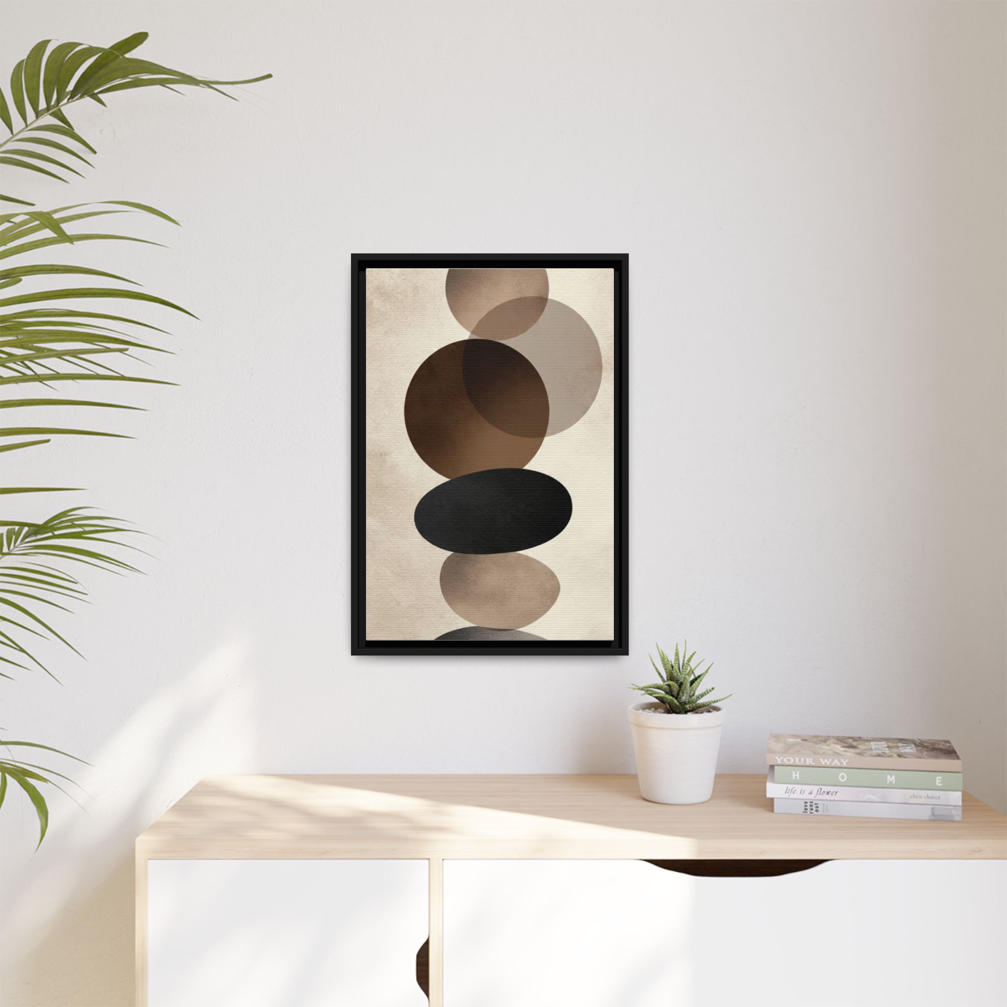 Framed Abstract Circles Matte Canvas Print — Neutral Mid-Century Wall Art - Image 179