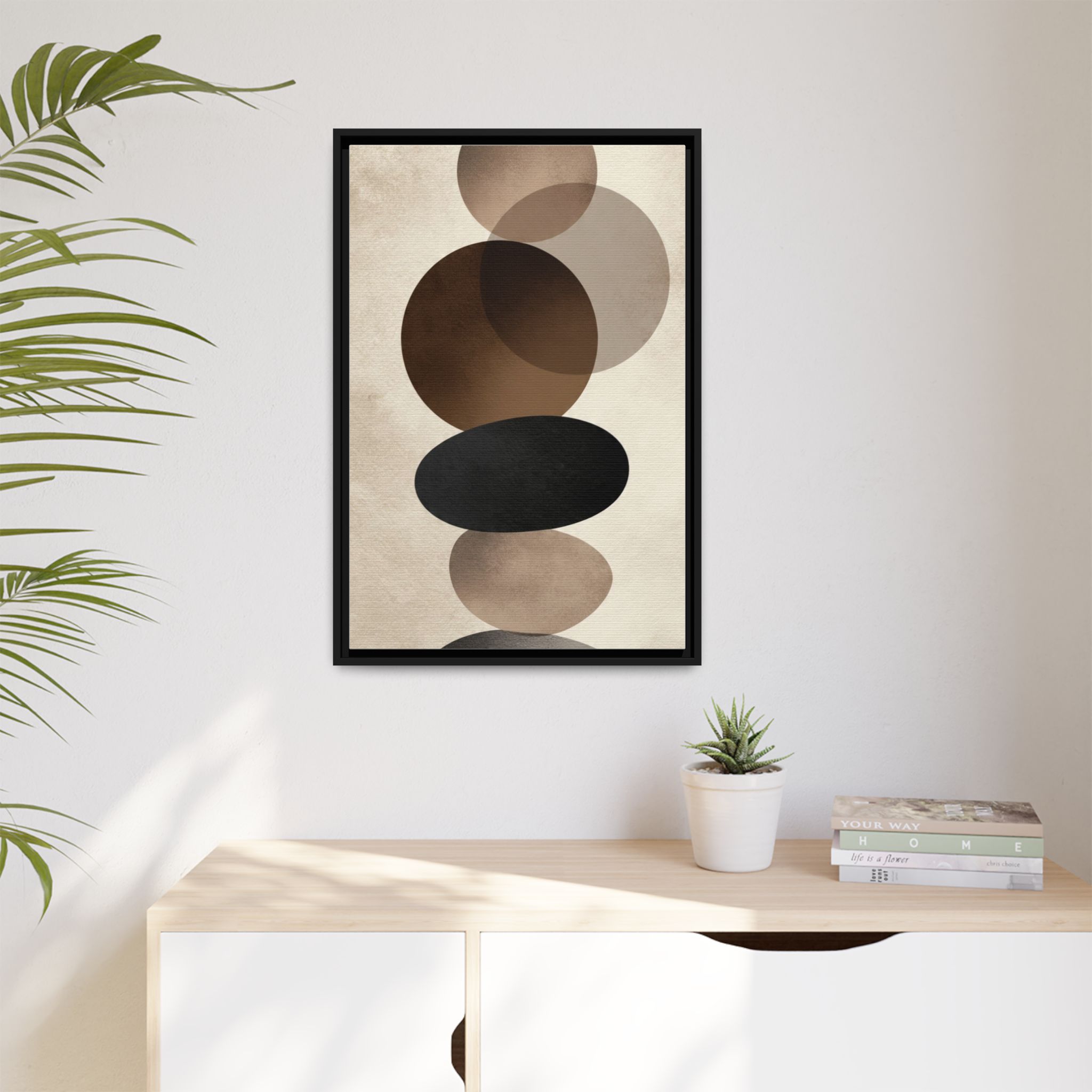 Framed Abstract Circles Matte Canvas Print — Neutral Mid-Century Wall Art - Image 131