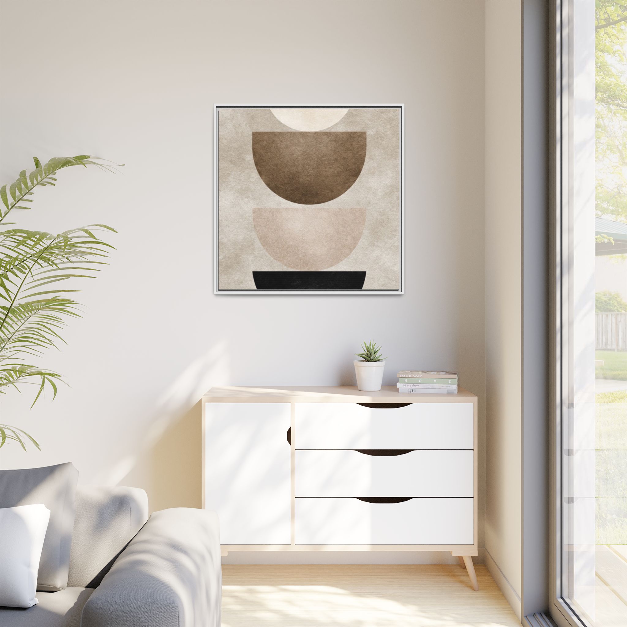 Abstract Neutral Geometric Canvas Print — Stacked Circles Framed Wall Art - Image 211