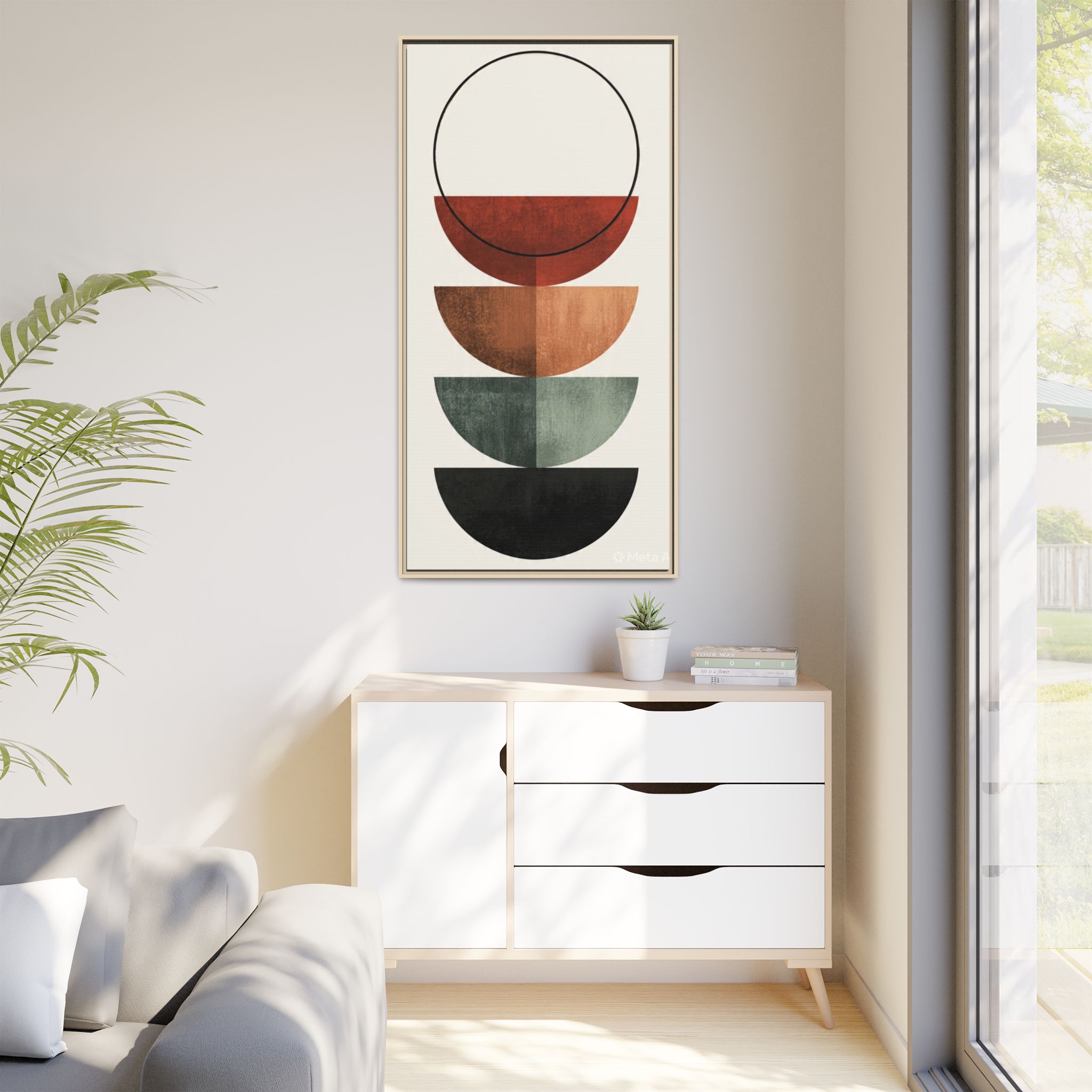 Abstract Stacked Semi-Circles Framed Canvas Wall Art — Mid-Century Modern Geometric Print - Image 47