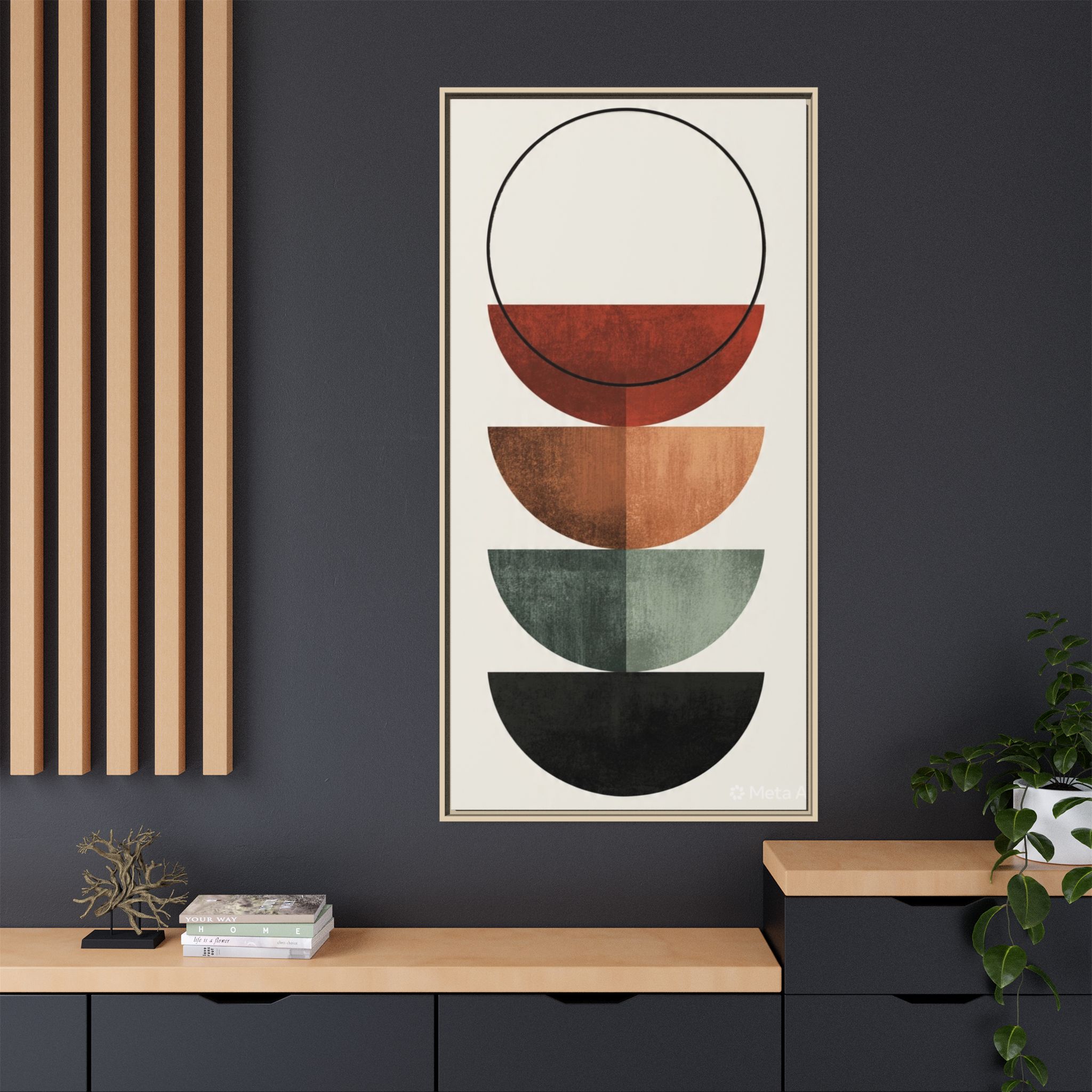 Abstract Stacked Semi-Circles Framed Canvas Wall Art — Mid-Century Modern Geometric Print - Image 48