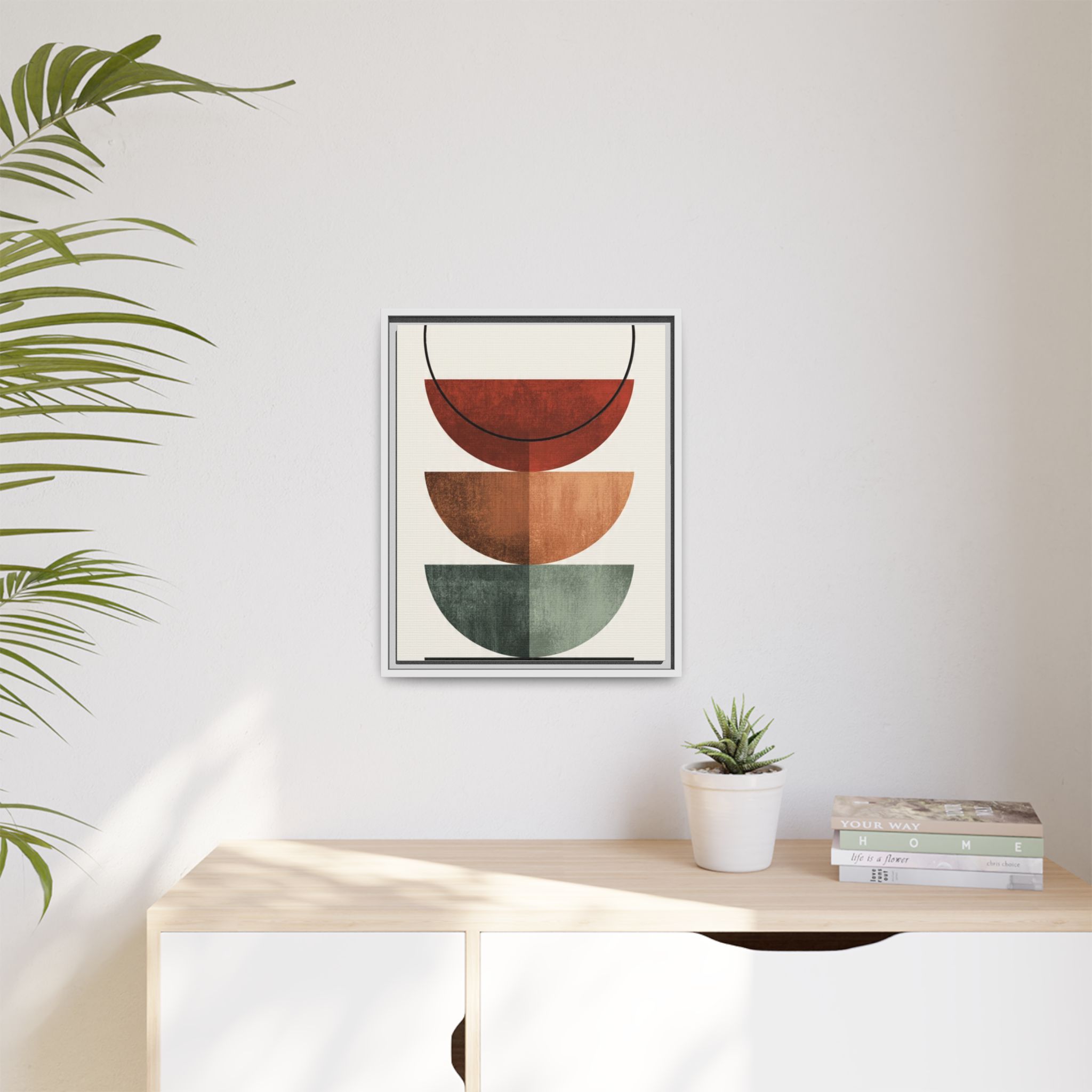 Abstract Stacked Semi-Circles Framed Canvas Wall Art — Mid-Century Modern Geometric Print - Image 167
