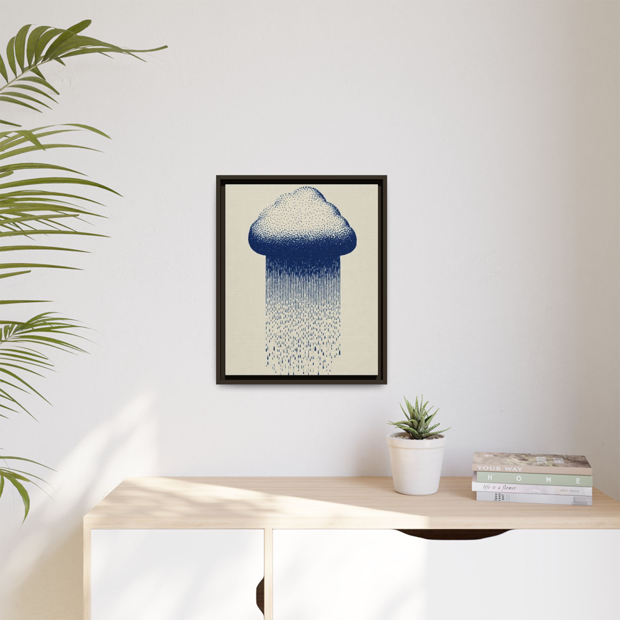 Framed Canvas Wall Art — Blue Rain Cloud Minimalist Print - Image 171