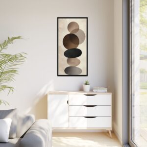 Framed Abstract Circles Matte Canvas Print — Neutral Mid-Century Wall Art