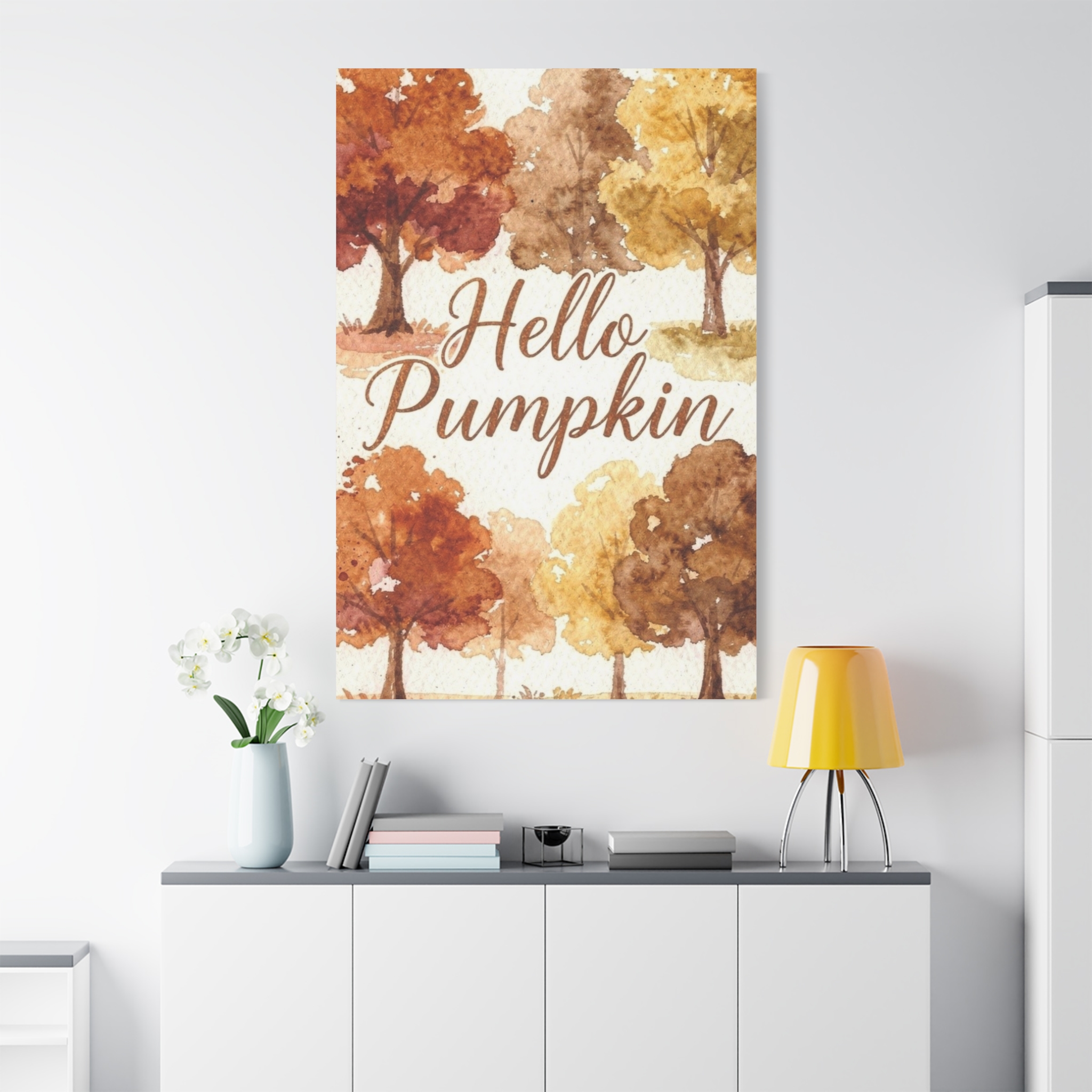 Hello Pumpkin Fall Canvas Wall Art – Autumn Watercolor Home Decor - Image 3