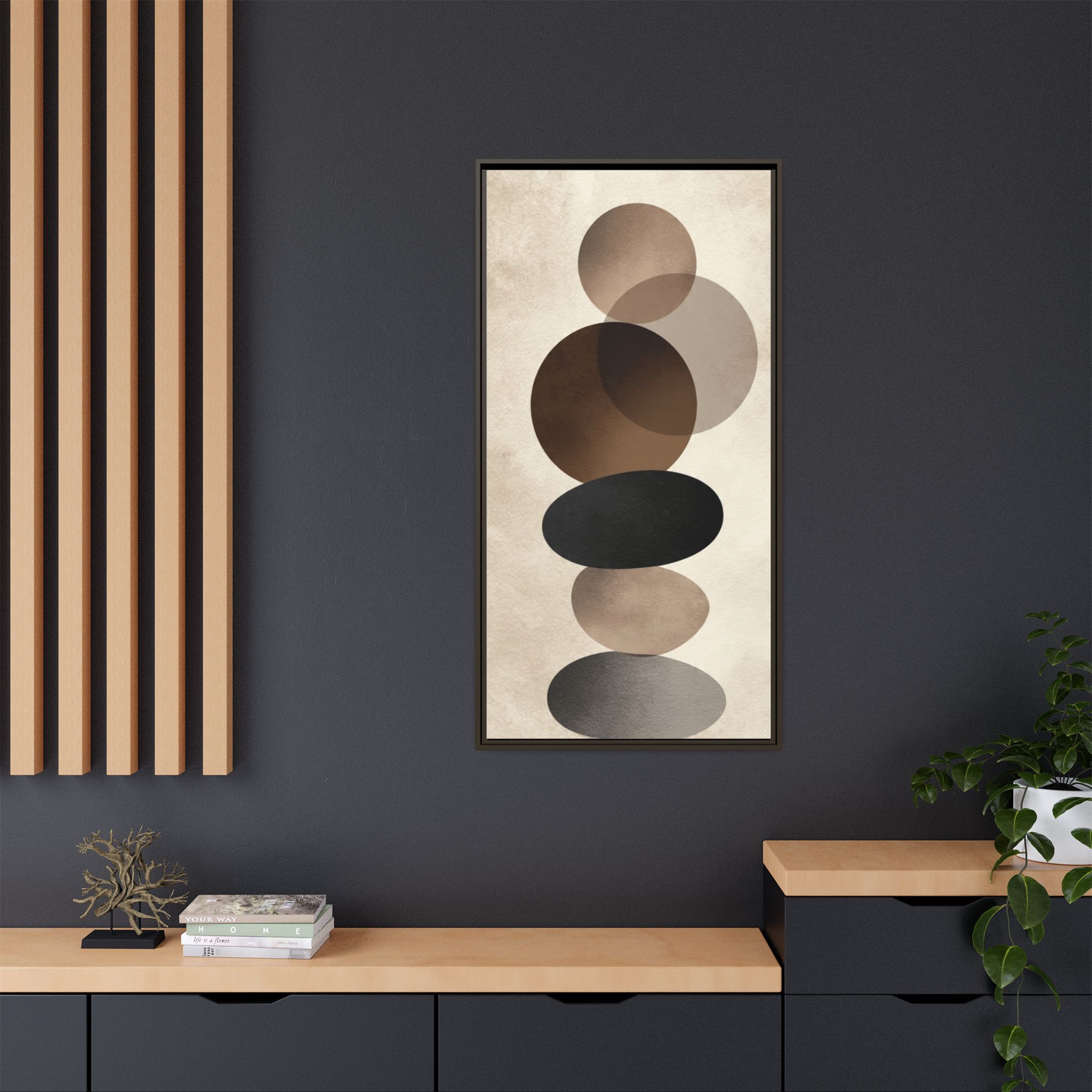 Framed Abstract Circles Matte Canvas Print — Neutral Mid-Century Wall Art - Image 12