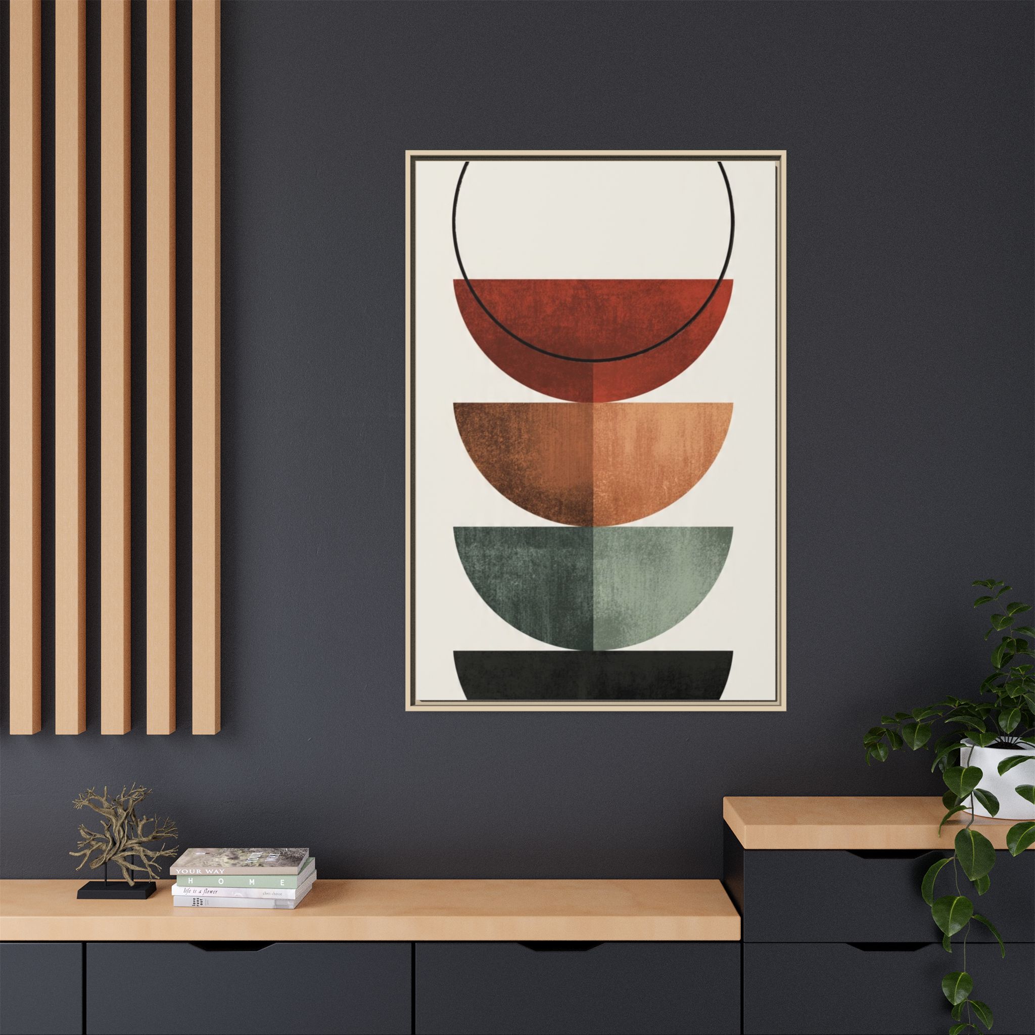 Abstract Stacked Semi-Circles Framed Canvas Wall Art — Mid-Century Modern Geometric Print - Image 108