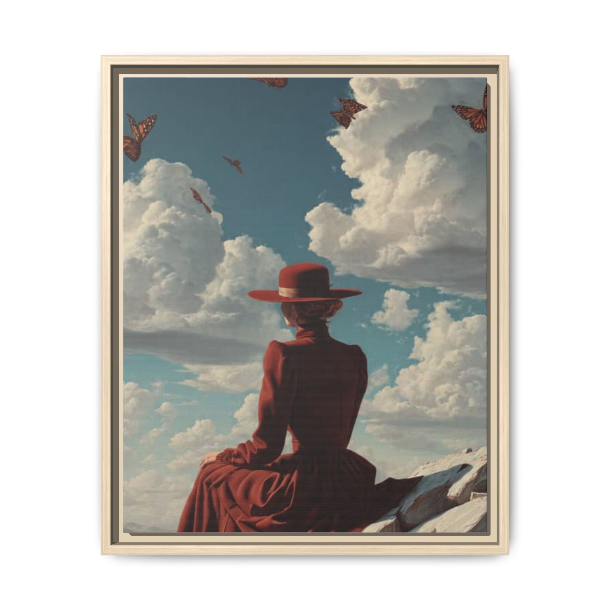 Framed Matte Canvas: Woman in Red Dress Sunset Sky Wall Art - Image 209