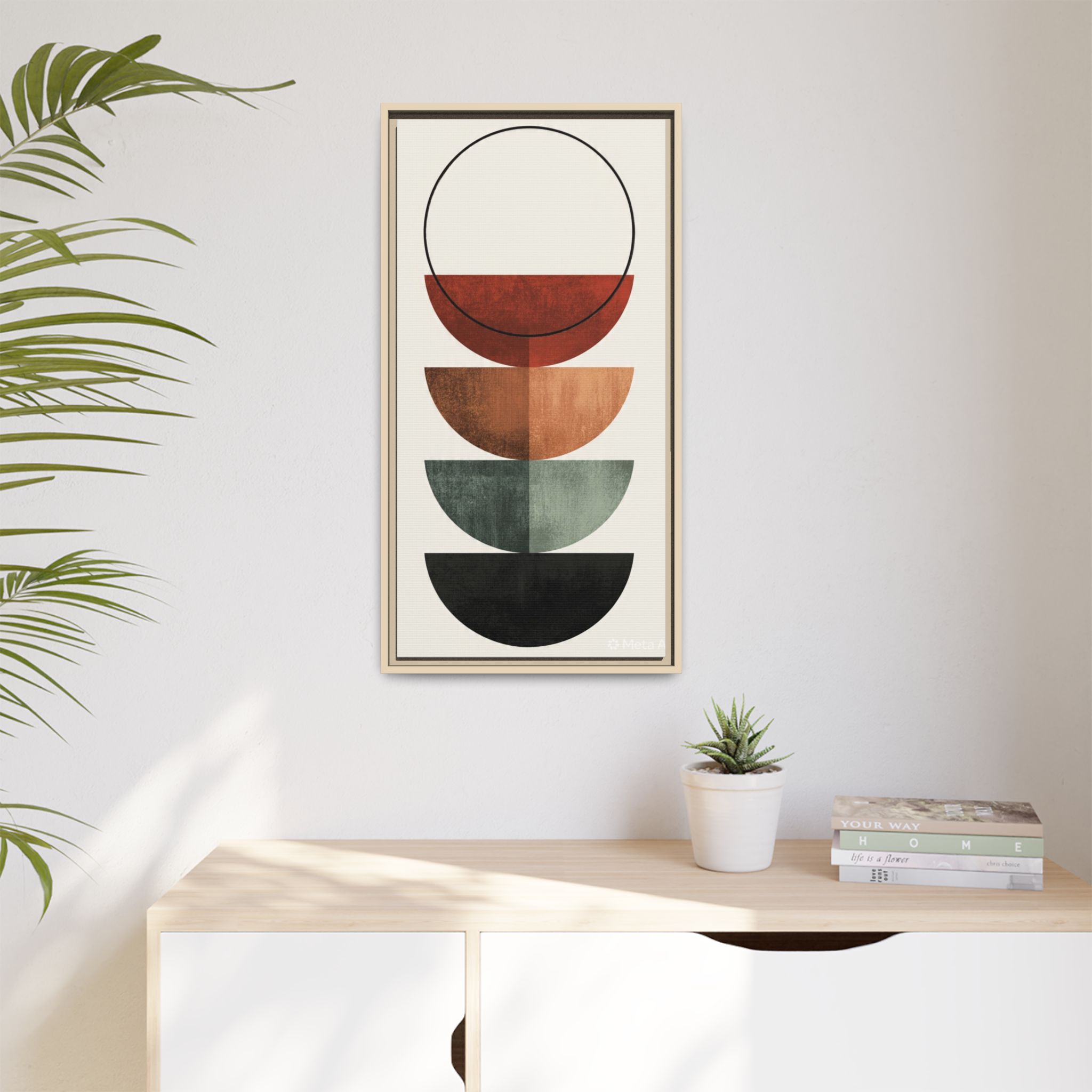 Abstract Stacked Semi-Circles Framed Canvas Wall Art — Mid-Century Modern Geometric Print - Image 219