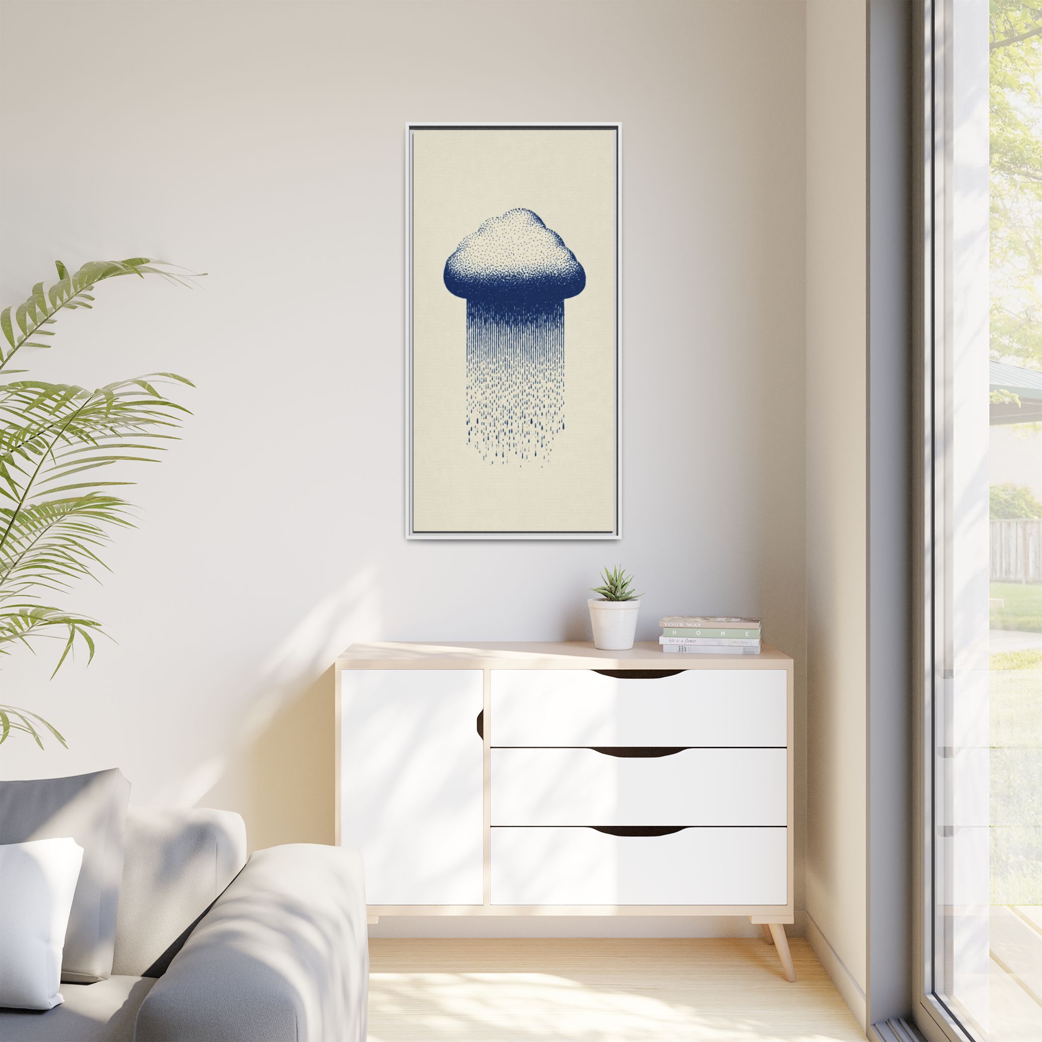 Framed Canvas Wall Art — Blue Rain Cloud Minimalist Print - Image 15