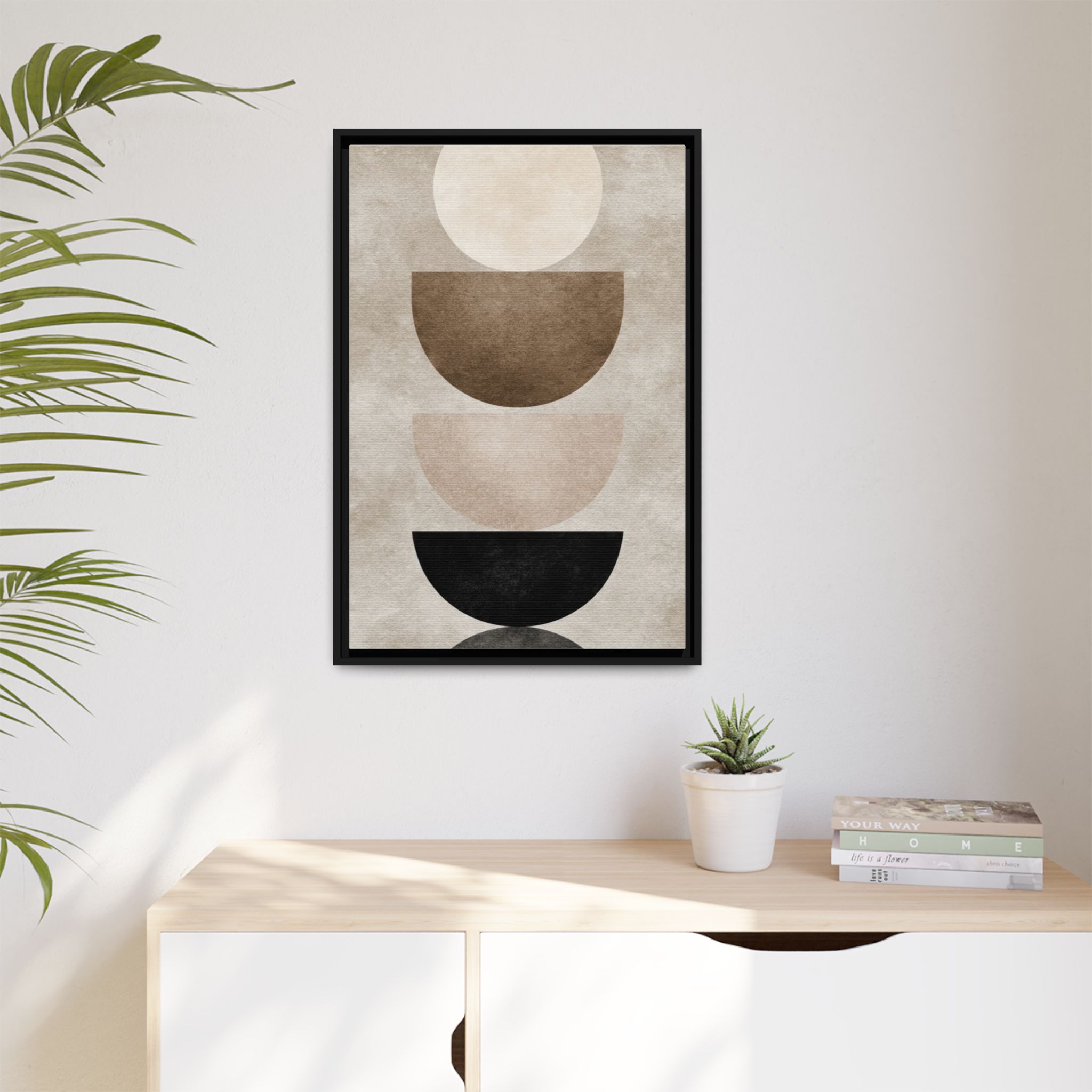 Abstract Neutral Geometric Canvas Print — Stacked Circles Framed Wall Art - Image 179