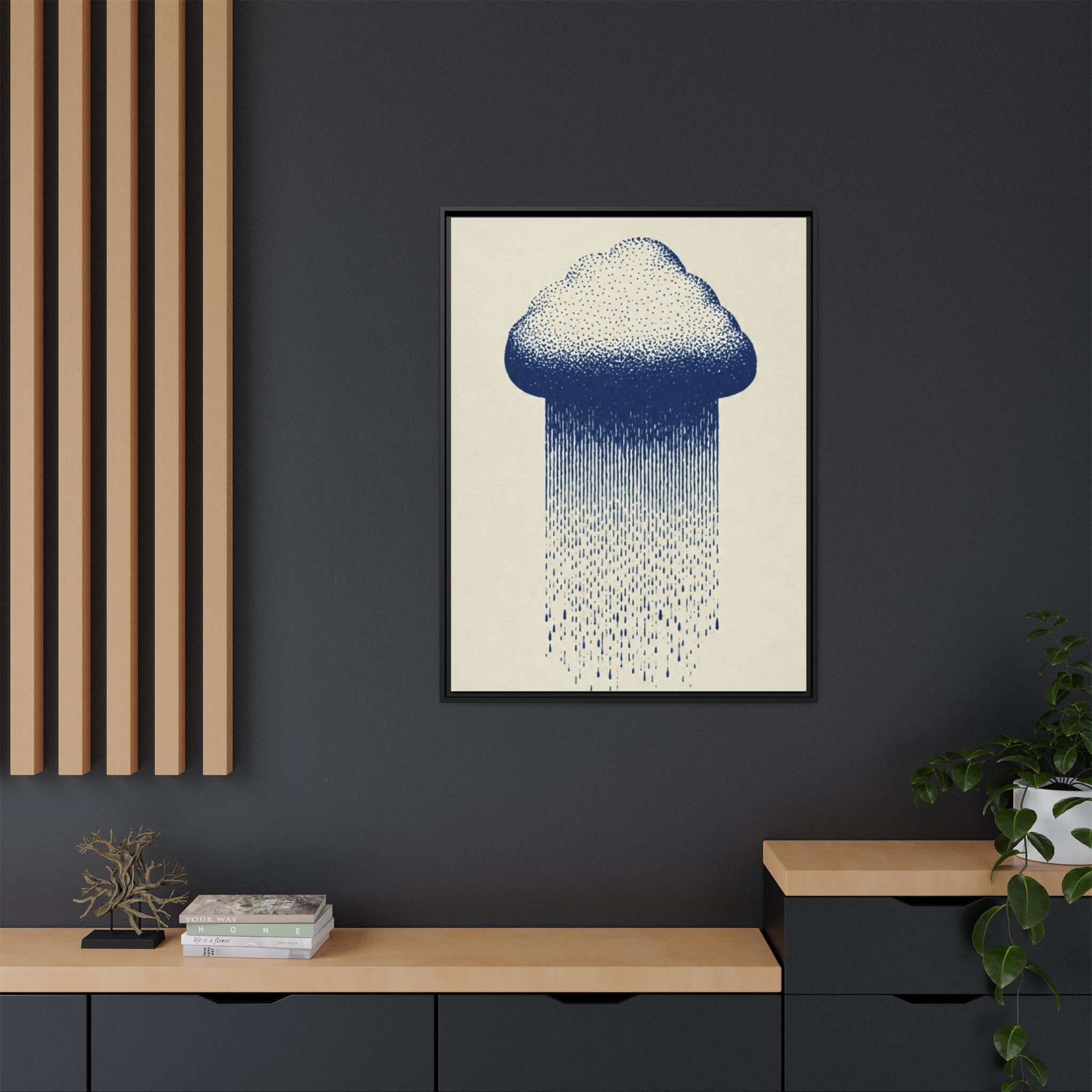Framed Canvas Wall Art — Blue Rain Cloud Minimalist Print - Image 32