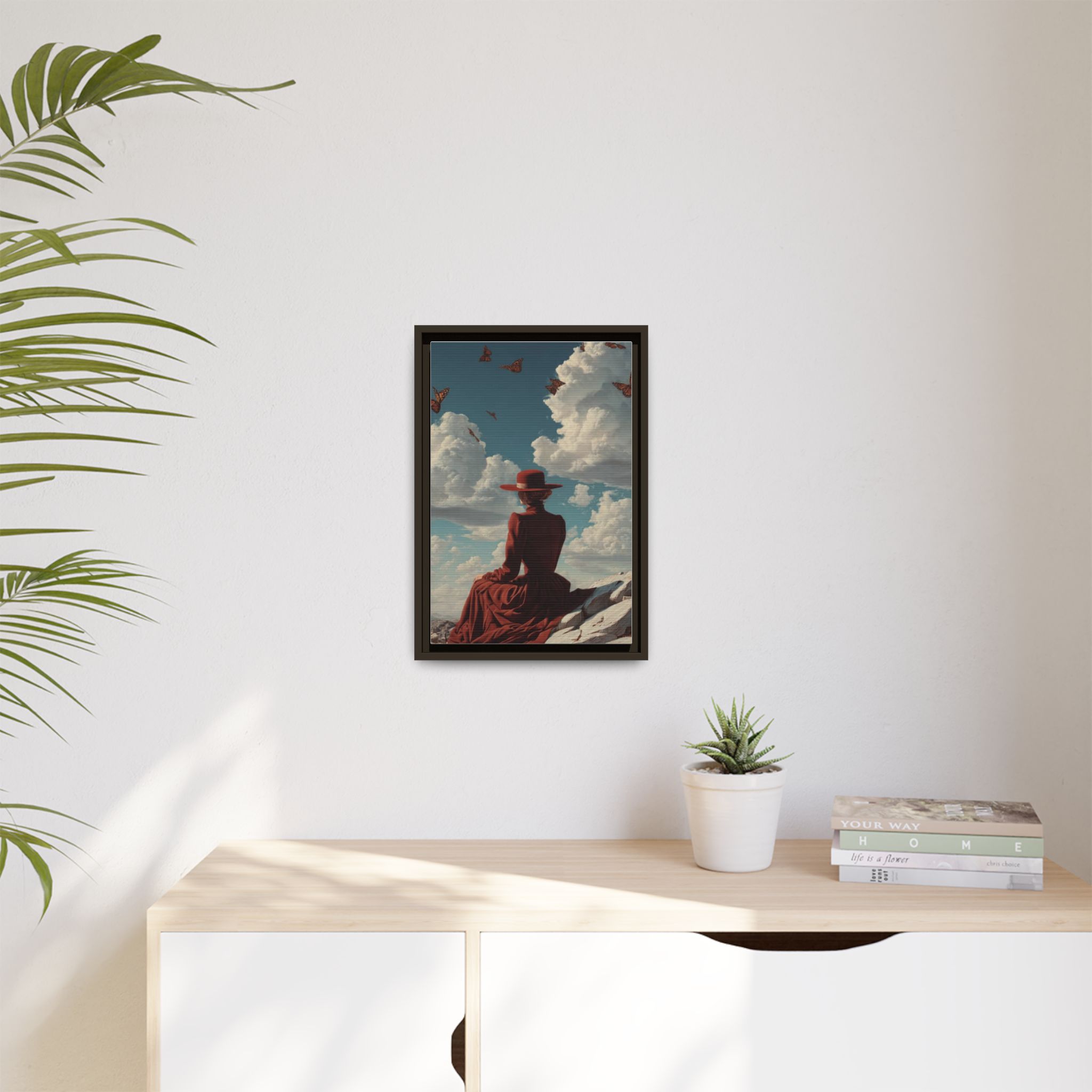Framed Matte Canvas: Woman in Red Dress Sunset Sky Wall Art - Image 131