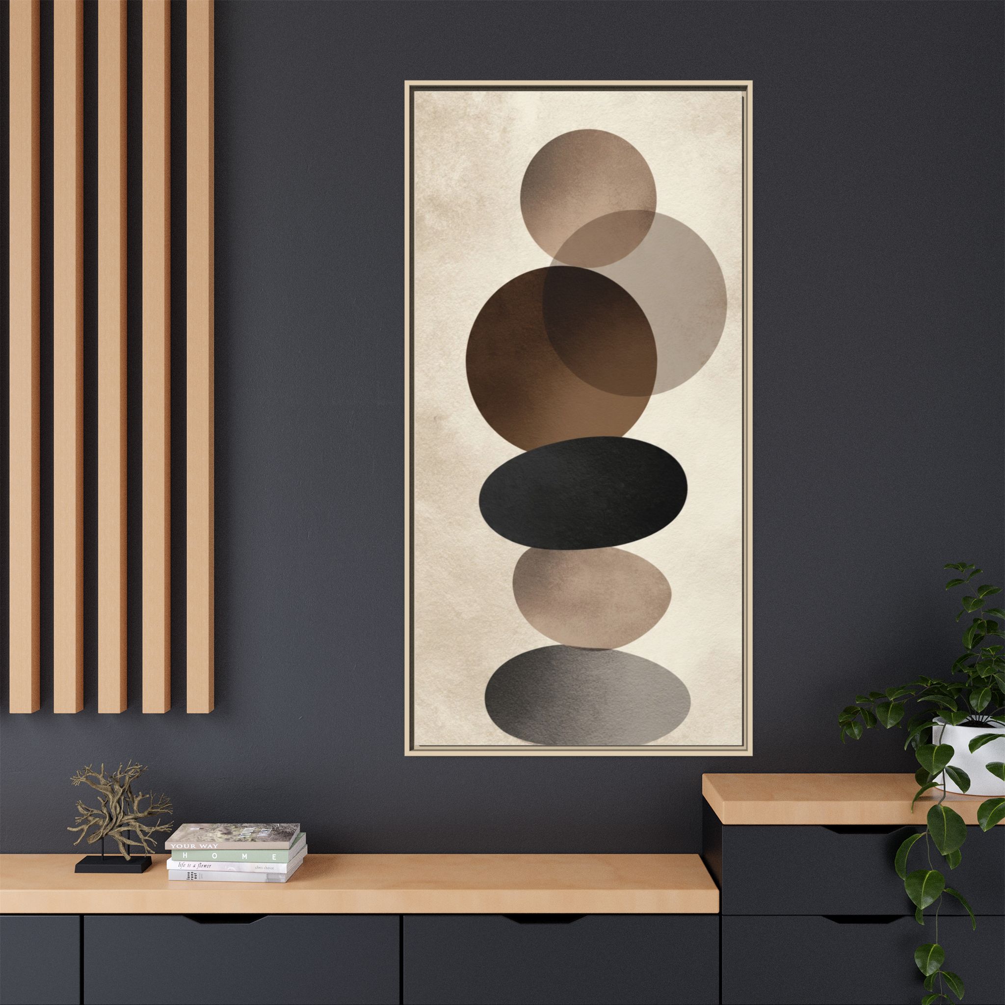 Framed Abstract Circles Matte Canvas Print — Neutral Mid-Century Wall Art - Image 48