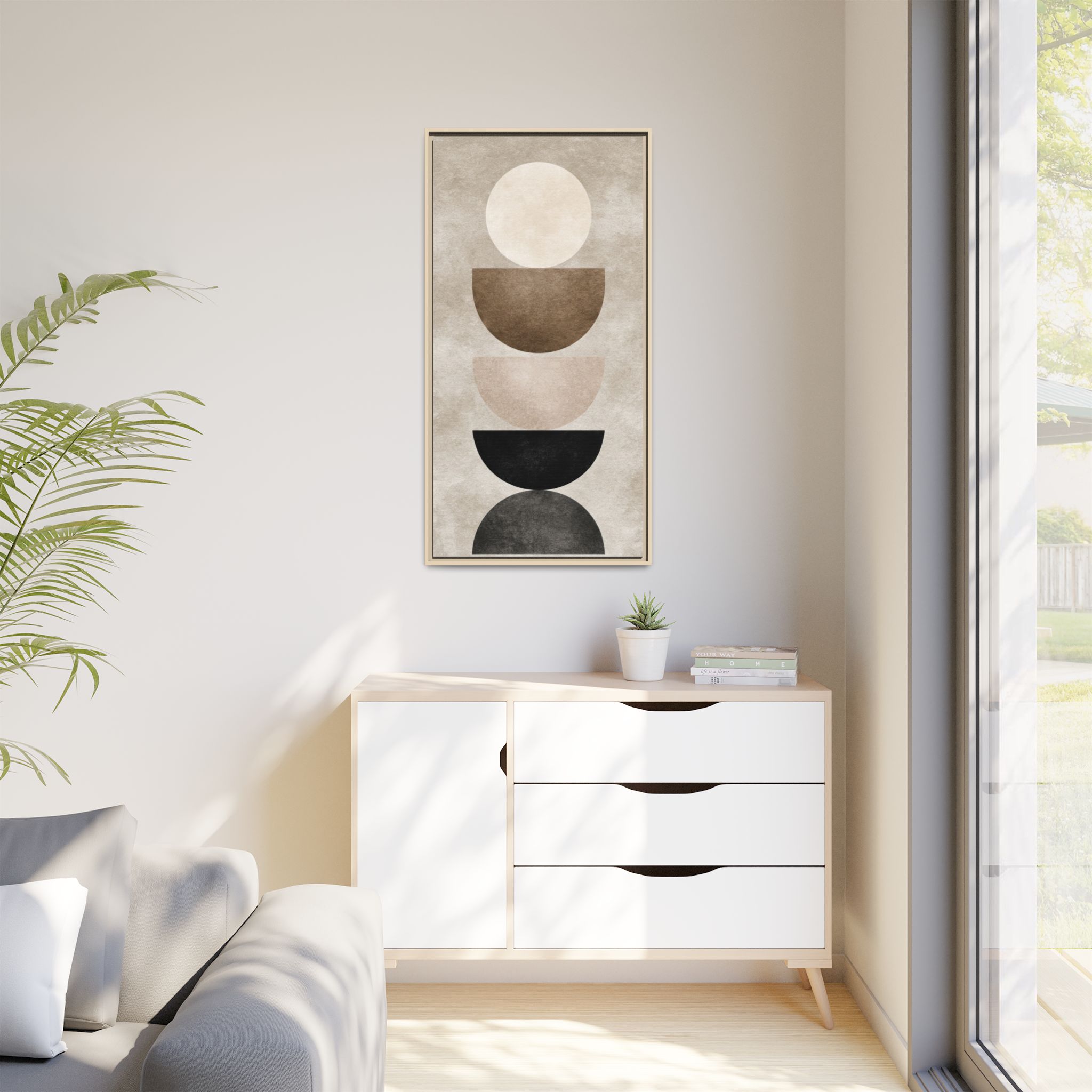 Abstract Neutral Geometric Canvas Print — Stacked Circles Framed Wall Art - Image 4