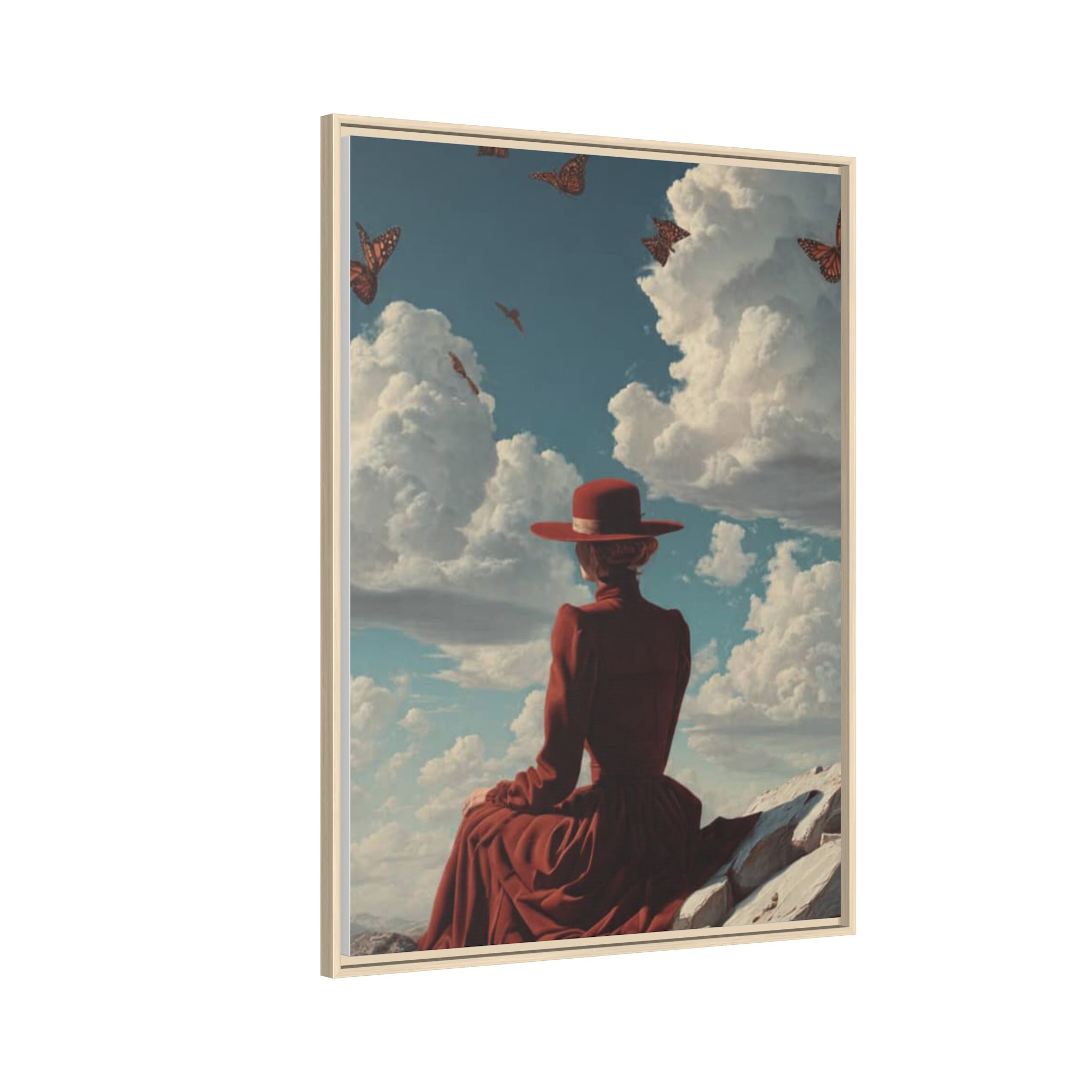 Framed Matte Canvas: Woman in Red Dress Sunset Sky Wall Art - Image 34
