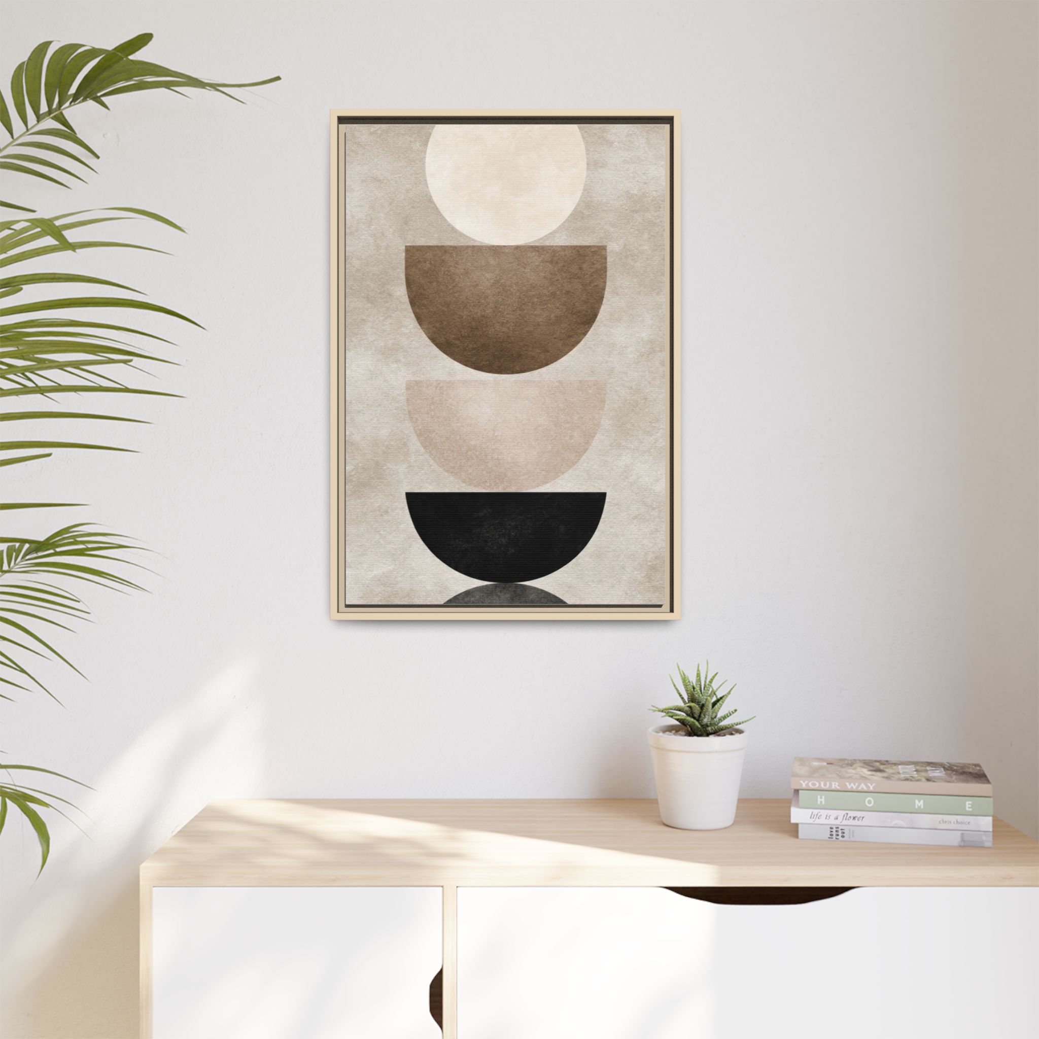 Abstract Neutral Geometric Canvas Print — Stacked Circles Framed Wall Art - Image 183