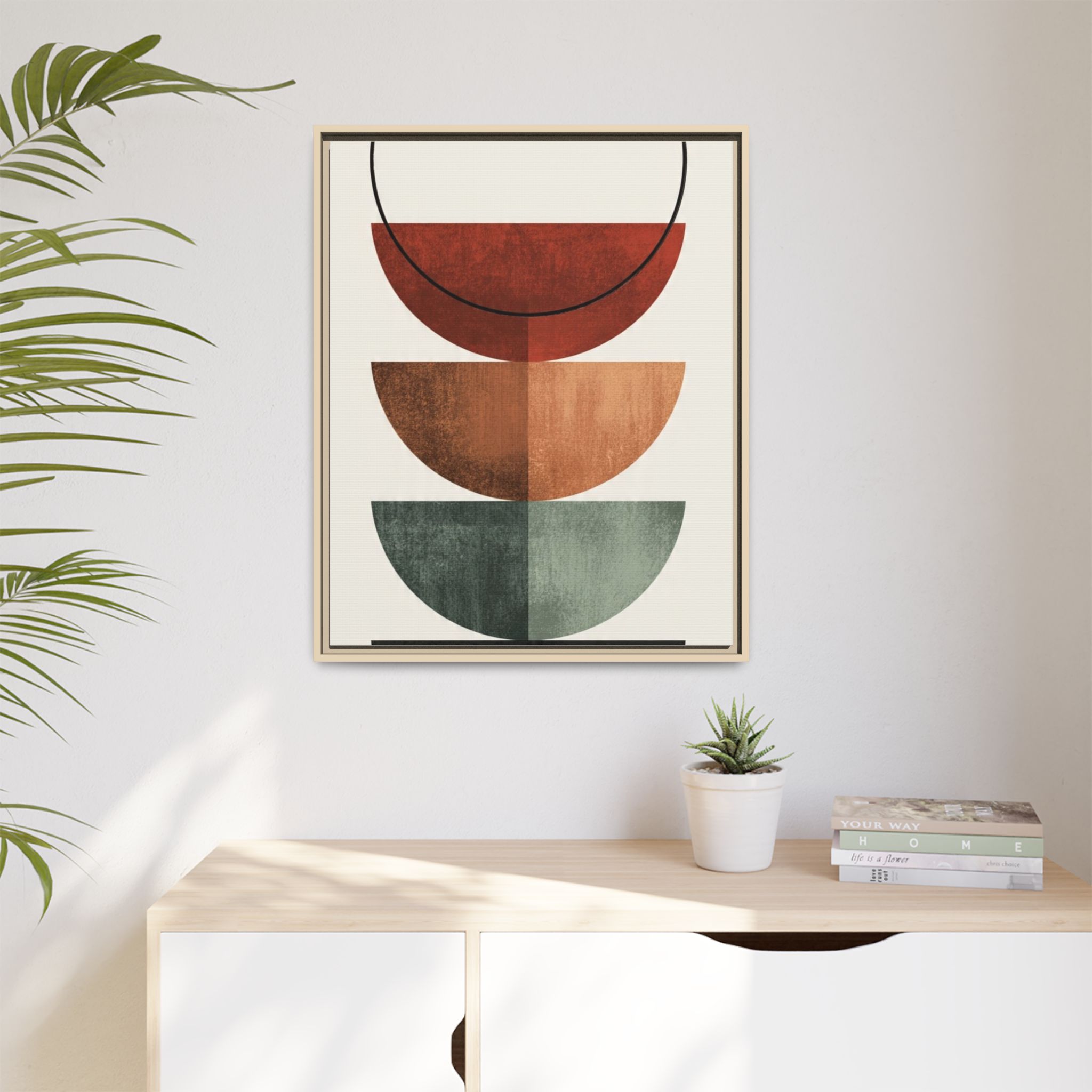 Abstract Stacked Semi-Circles Framed Canvas Wall Art — Mid-Century Modern Geometric Print - Image 183