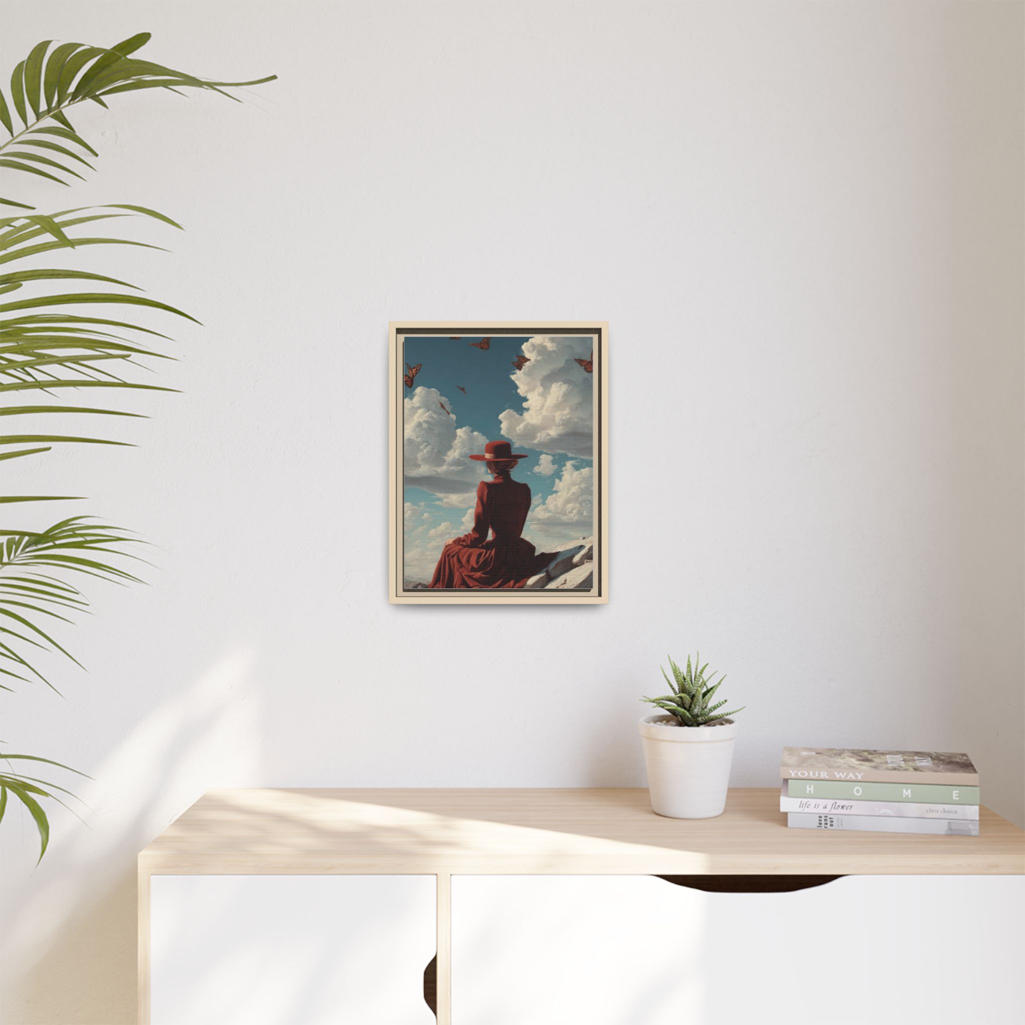 Framed Matte Canvas: Woman in Red Dress Sunset Sky Wall Art - Image 95