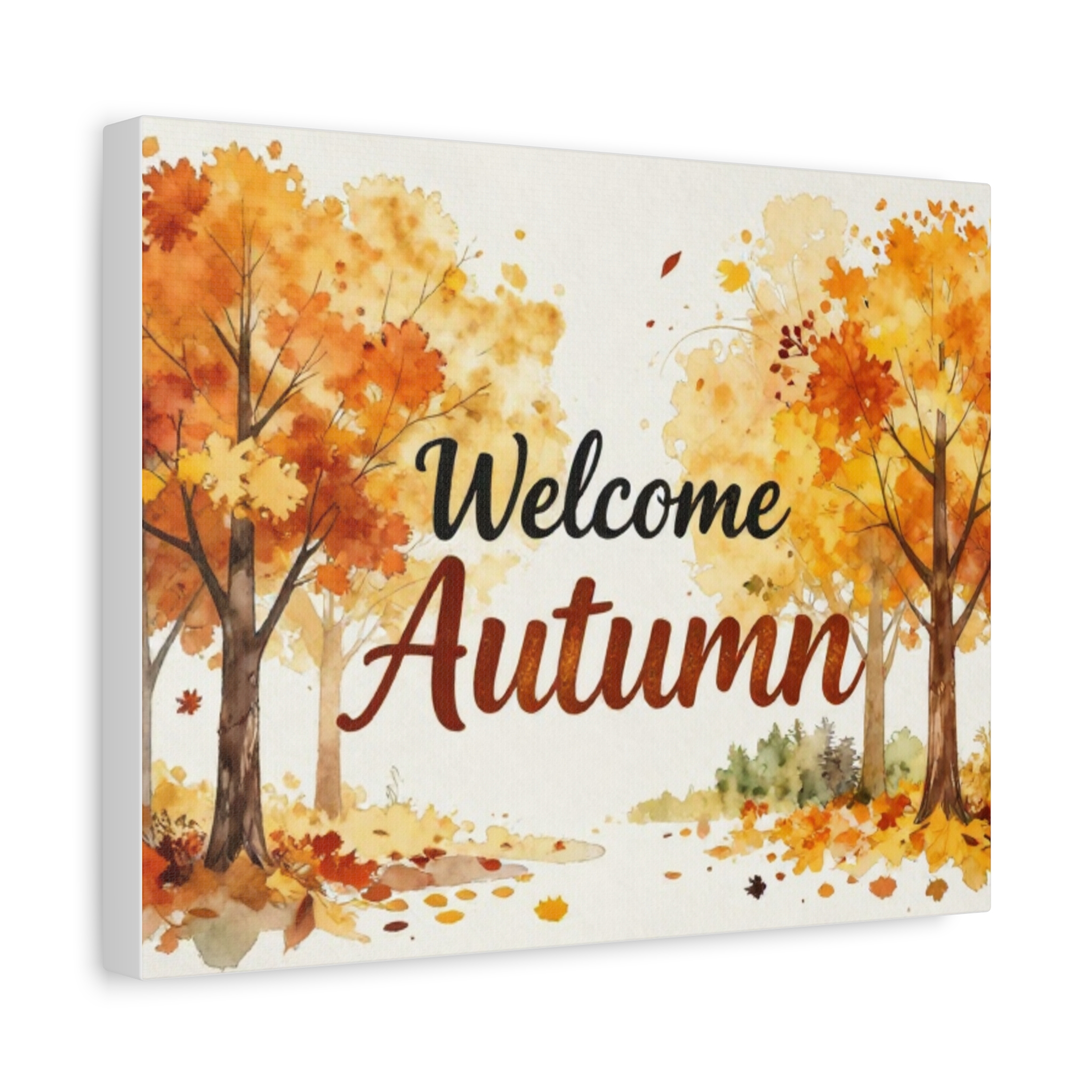 Welcome Autumn Canvas Wall Art – Fall Trees & Leaves Matte Stretched Canvas - Image 3