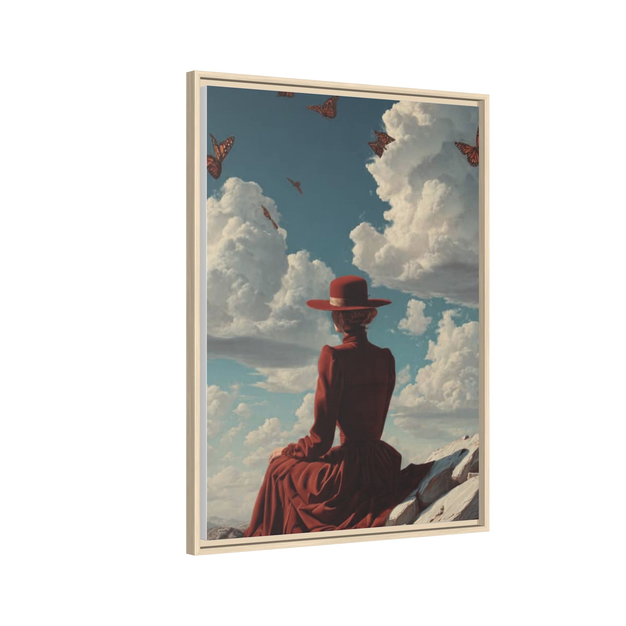 Framed Matte Canvas: Woman in Red Dress Sunset Sky Wall Art - Image 250