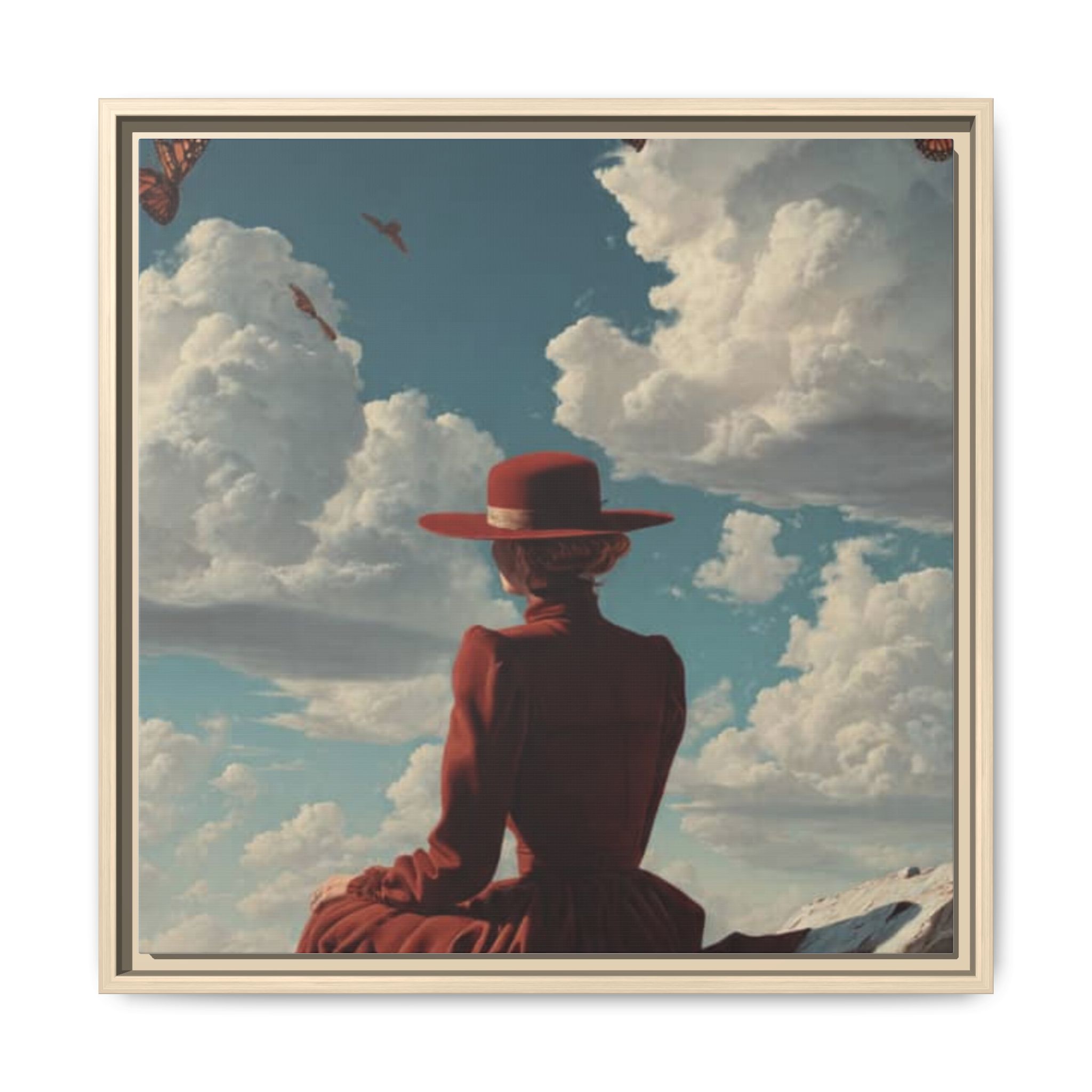 Framed Matte Canvas: Woman in Red Dress Sunset Sky Wall Art - Image 185