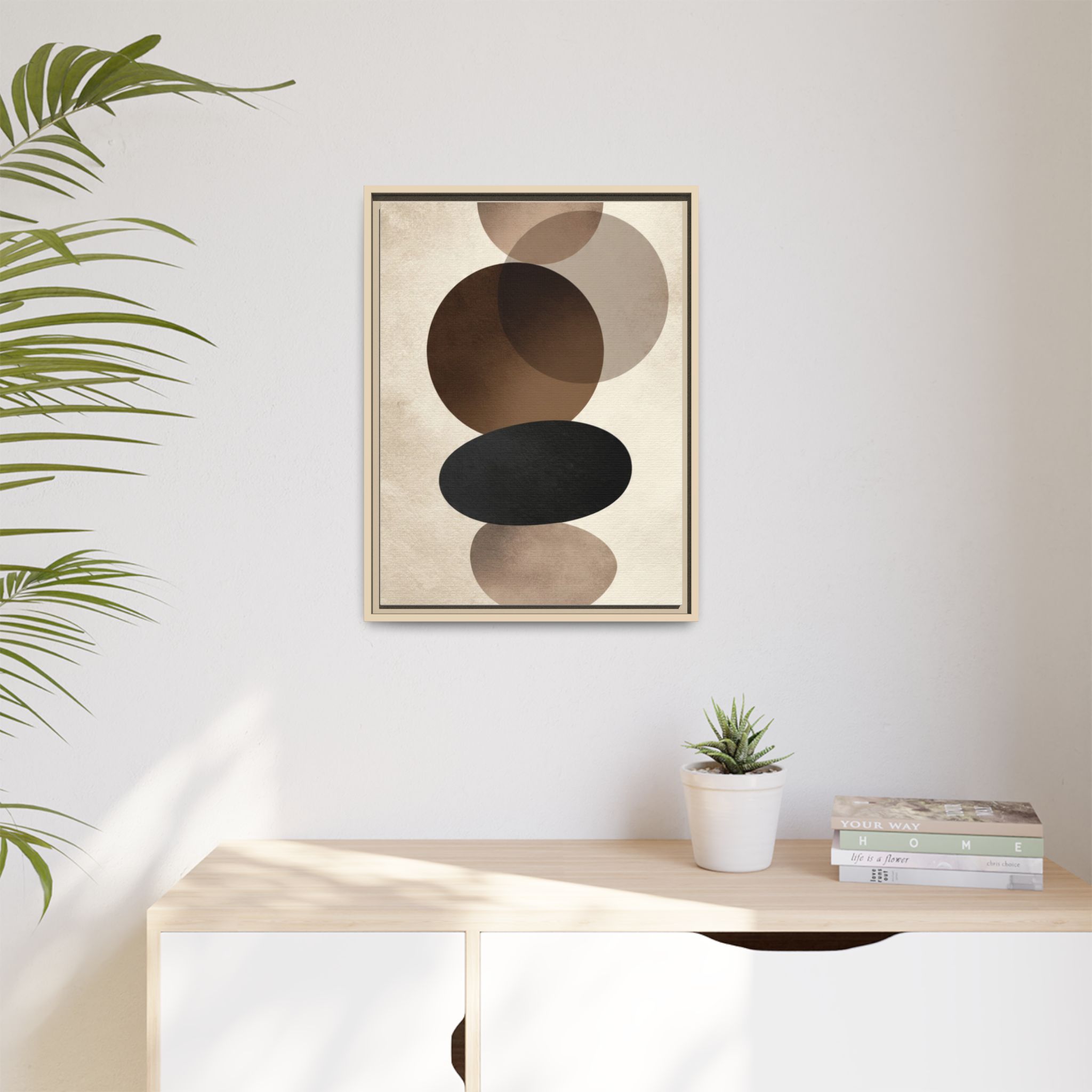 Framed Abstract Circles Matte Canvas Print — Neutral Mid-Century Wall Art - Image 211