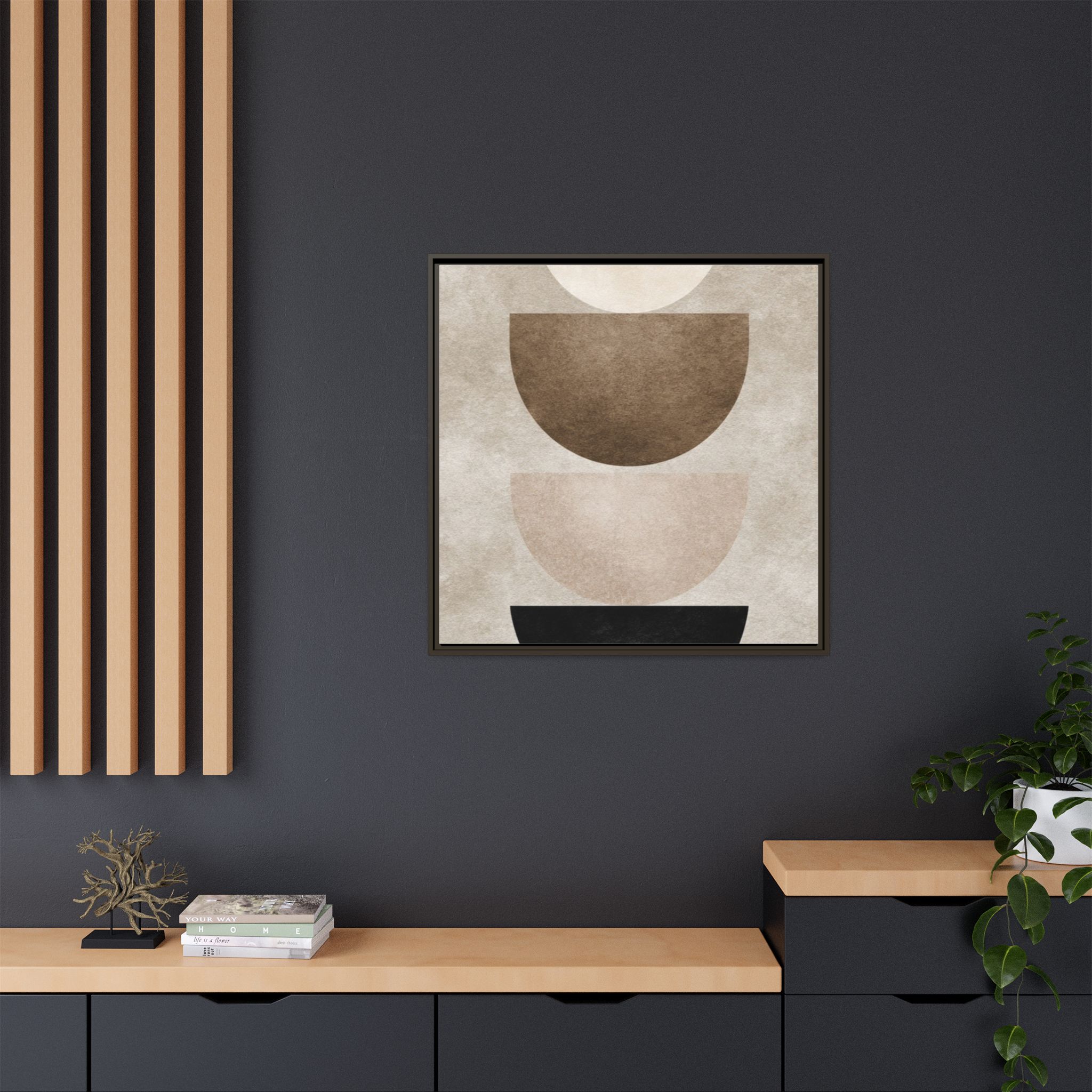 Abstract Neutral Geometric Canvas Print — Stacked Circles Framed Wall Art - Image 52