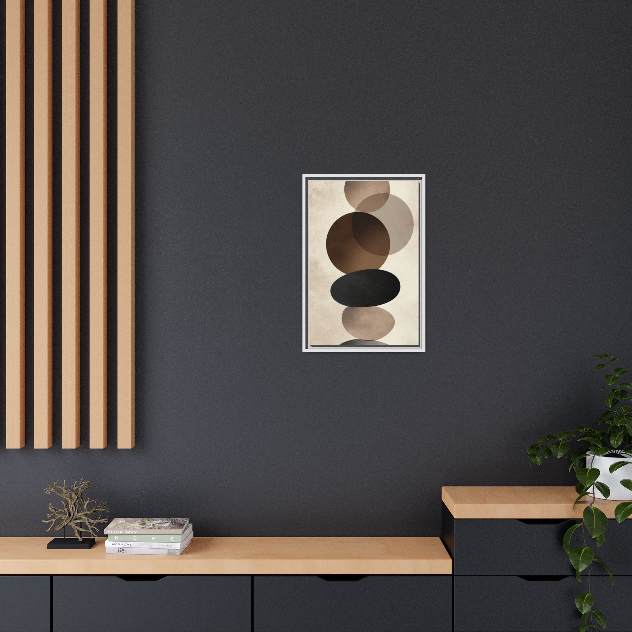 Framed Abstract Circles Matte Canvas Print — Neutral Mid-Century Wall Art - Image 192