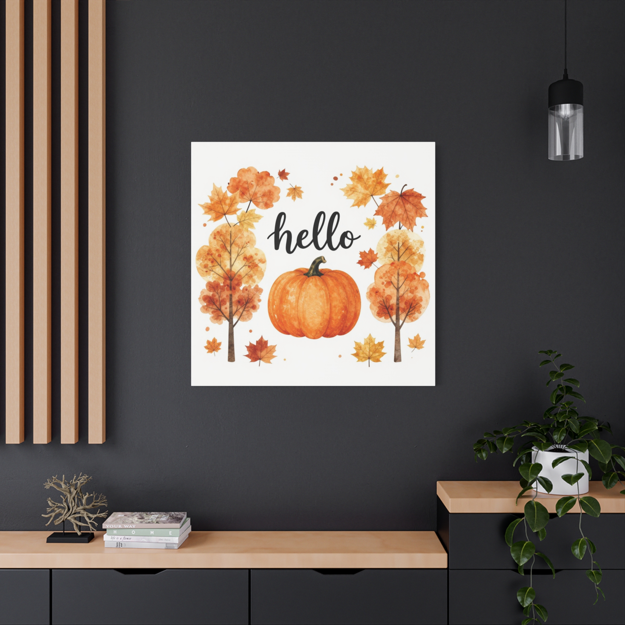 Hello Pumpkin Fall Canvas Wall Art — Autumn Pumpkin & Leaves Stretched Matte Canvas - Image 8