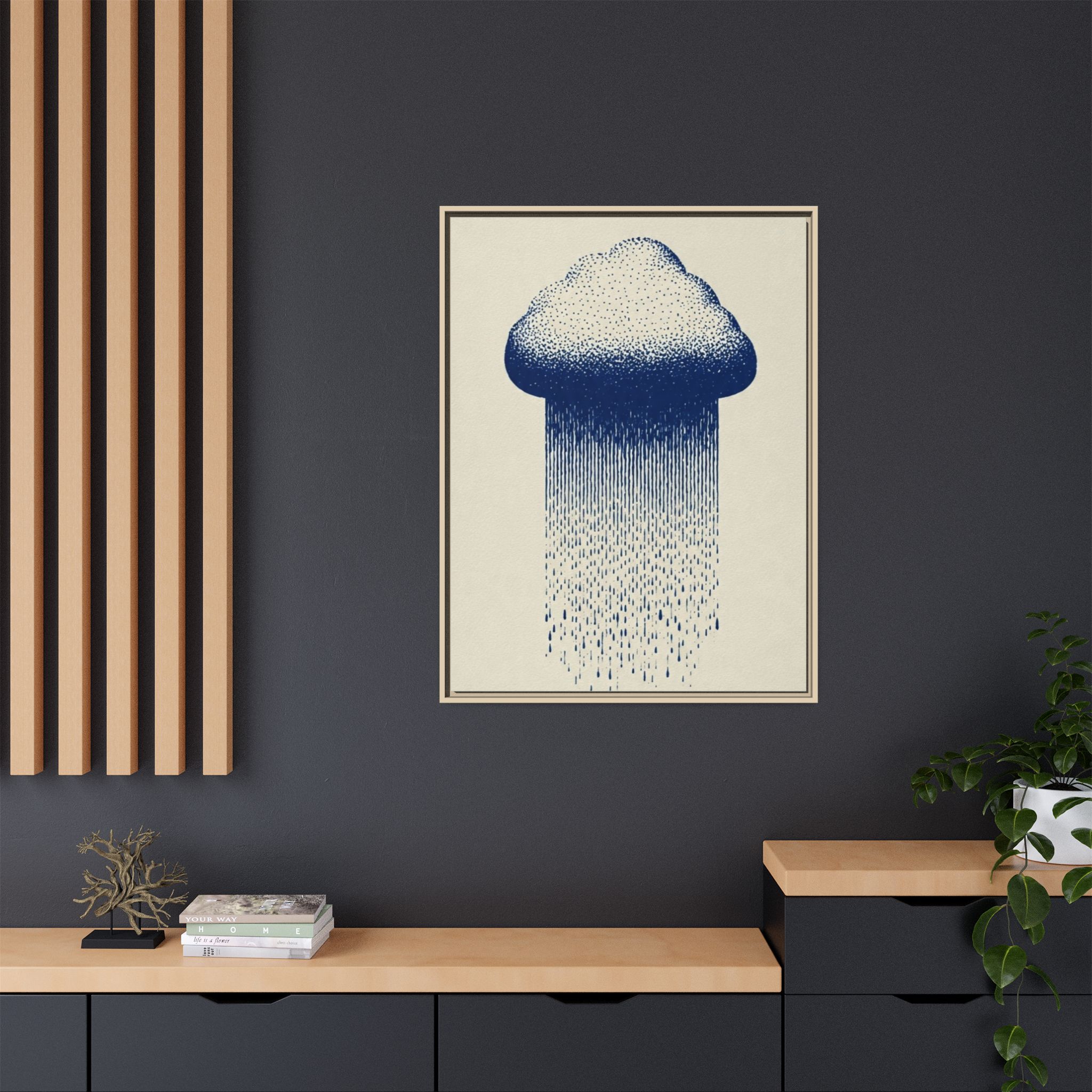 Framed Canvas Wall Art — Blue Rain Cloud Minimalist Print - Image 20
