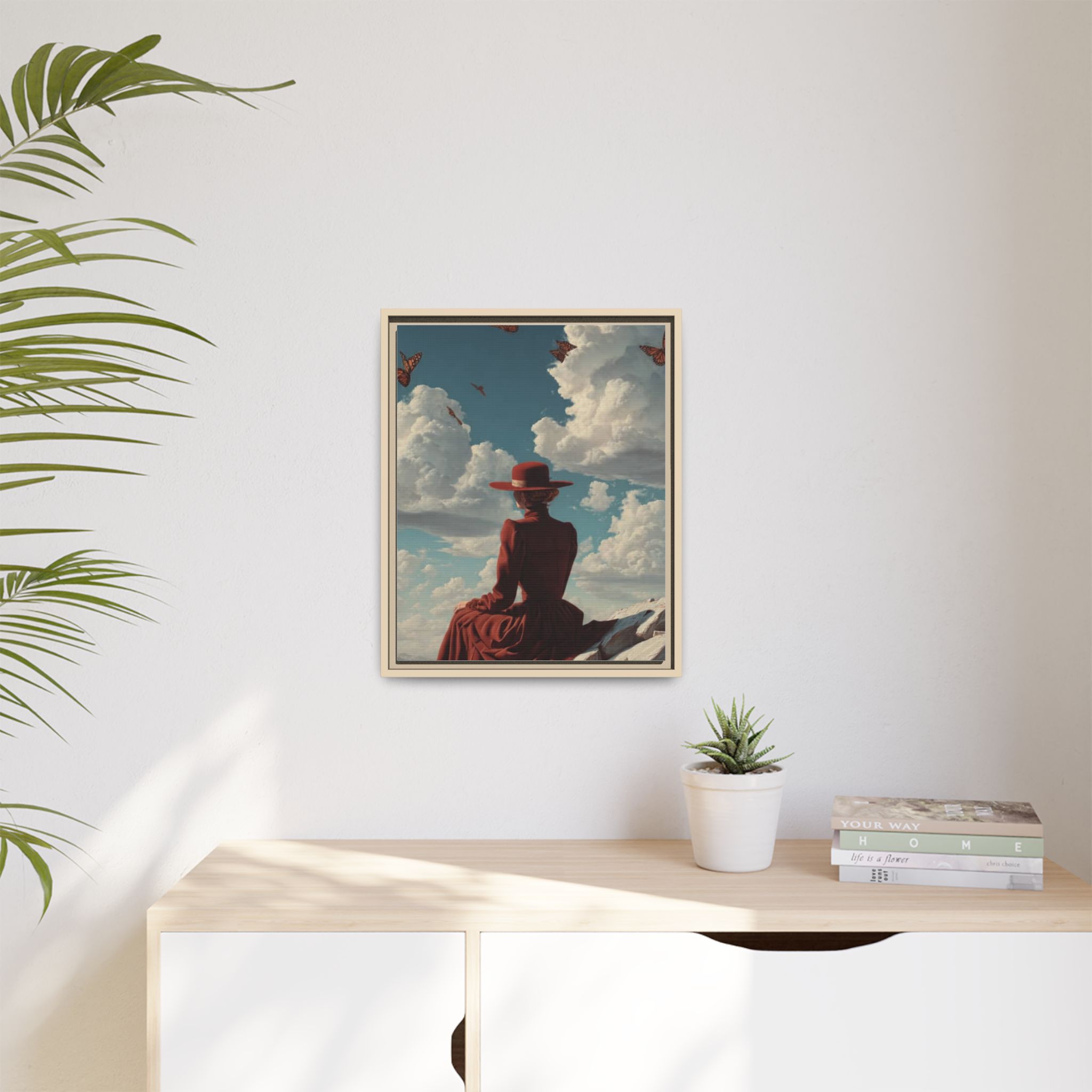 Framed Matte Canvas: Woman in Red Dress Sunset Sky Wall Art - Image 211