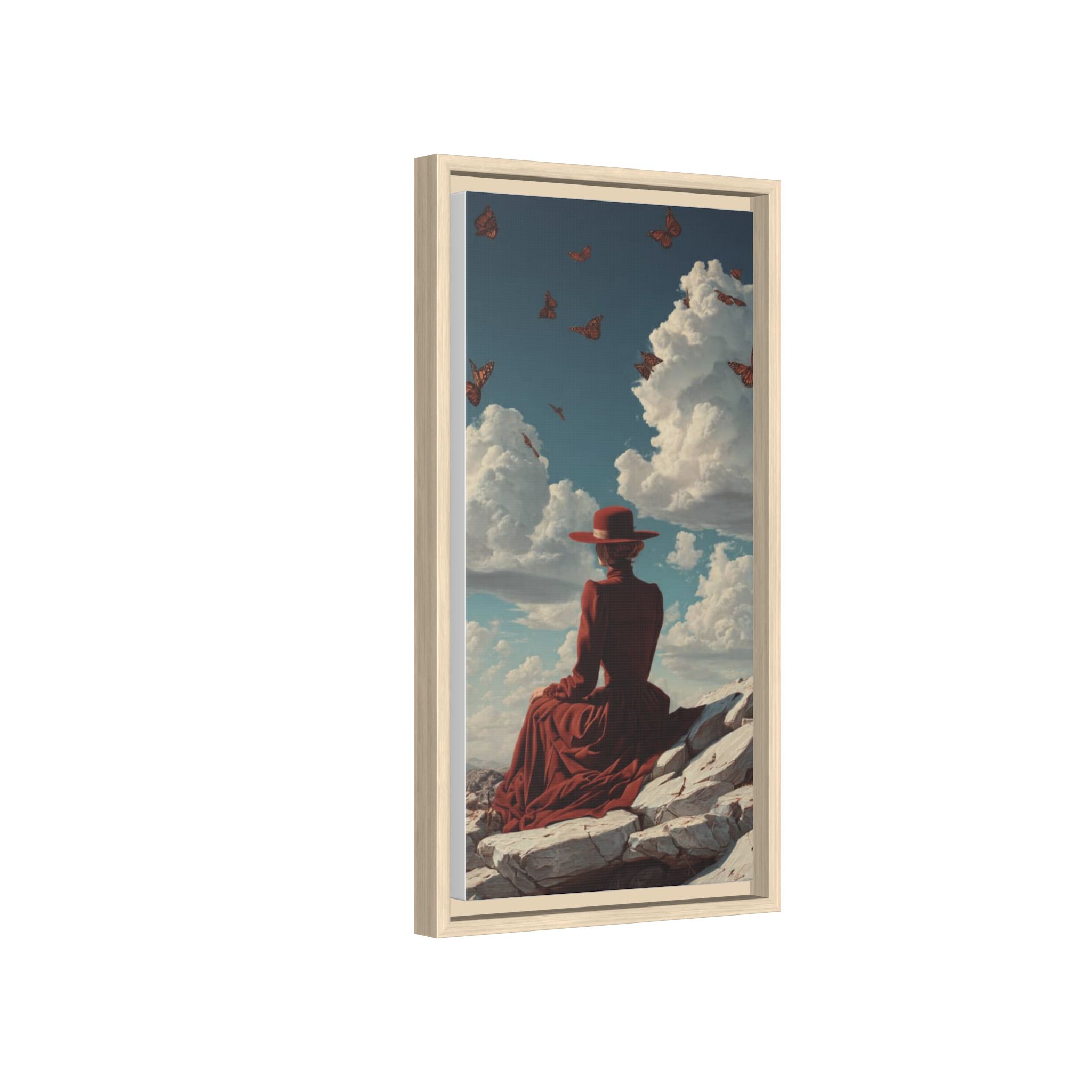 Framed Matte Canvas: Woman in Red Dress Sunset Sky Wall Art - Image 106