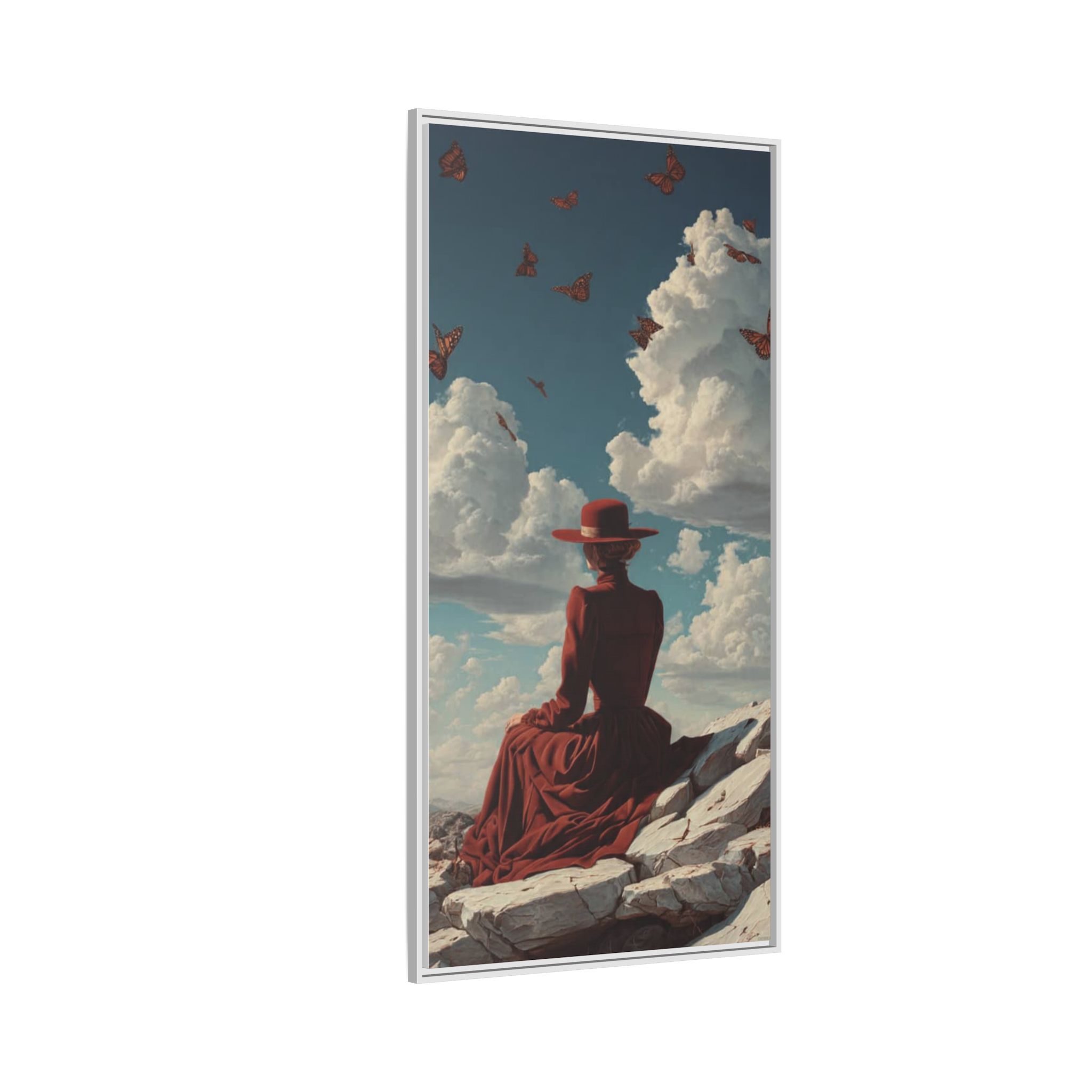 Framed Matte Canvas: Woman in Red Dress Sunset Sky Wall Art - Image 54