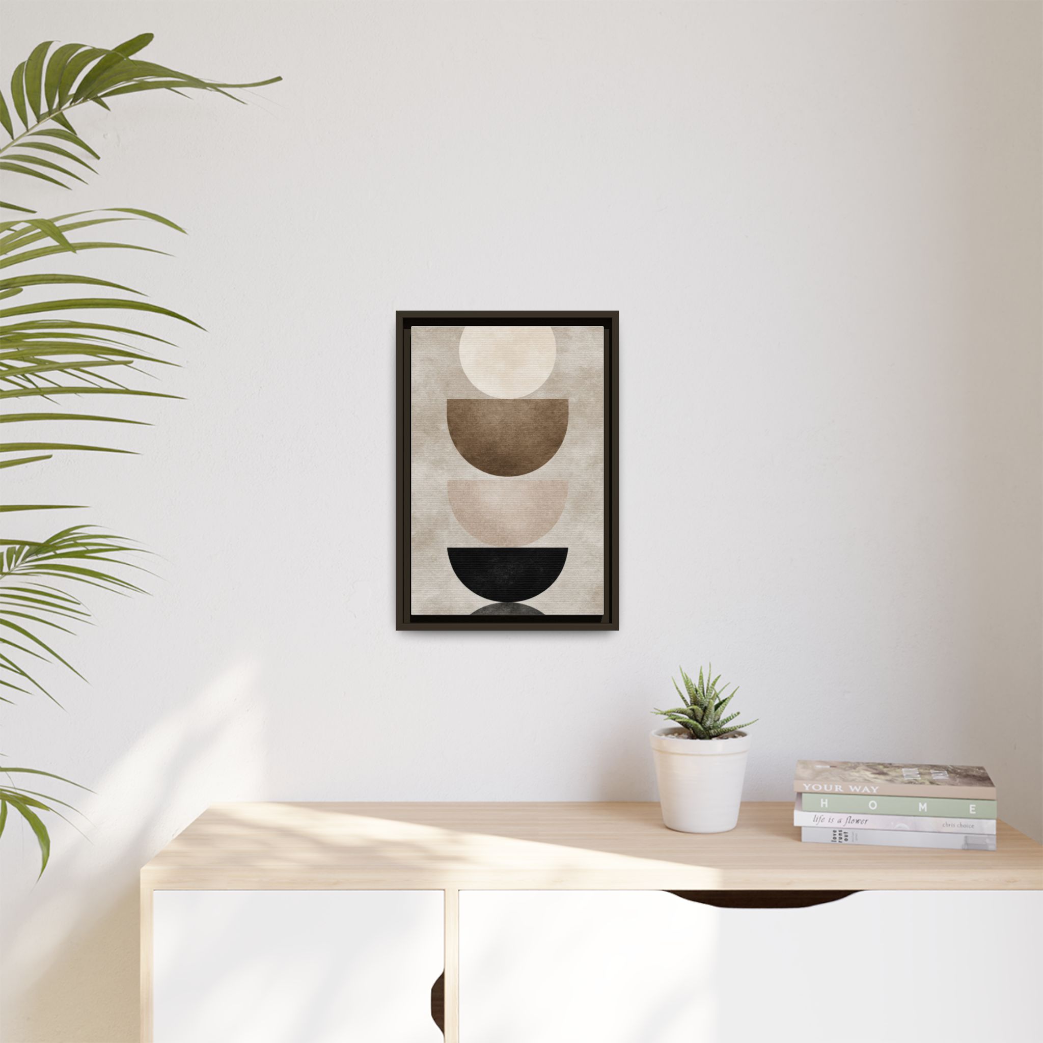 Abstract Neutral Geometric Canvas Print — Stacked Circles Framed Wall Art - Image 163