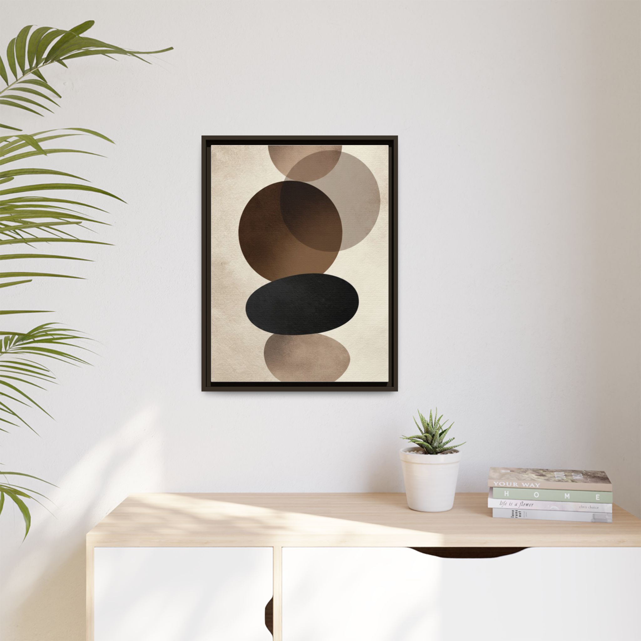 Framed Abstract Circles Matte Canvas Print — Neutral Mid-Century Wall Art - Image 215