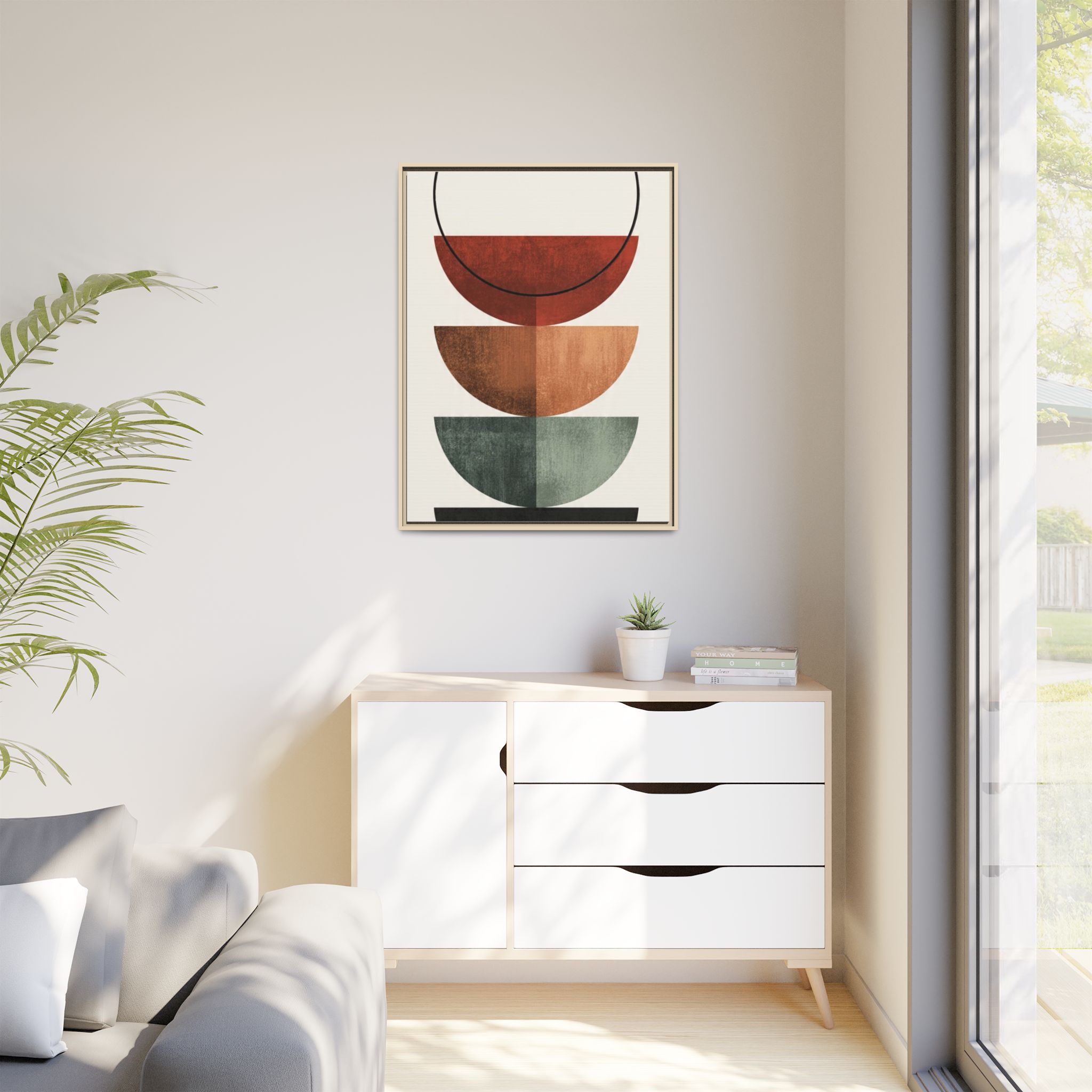 Abstract Stacked Semi-Circles Framed Canvas Wall Art — Mid-Century Modern Geometric Print - Image 19