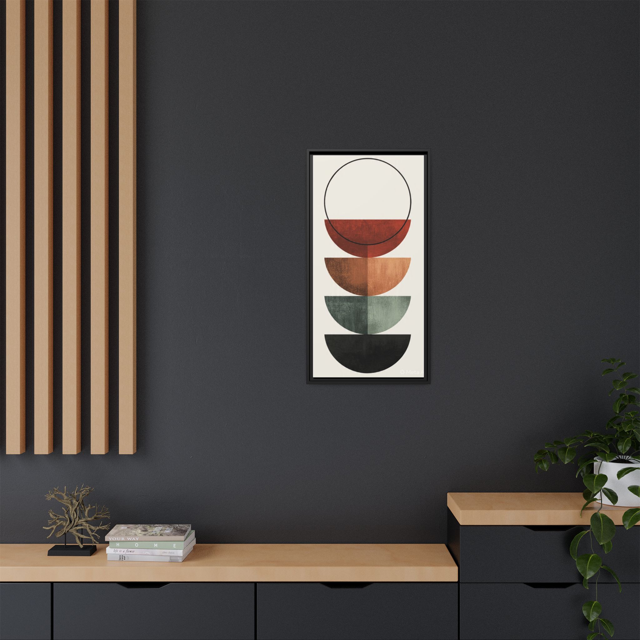 Abstract Stacked Semi-Circles Framed Canvas Wall Art — Mid-Century Modern Geometric Print - Image 212