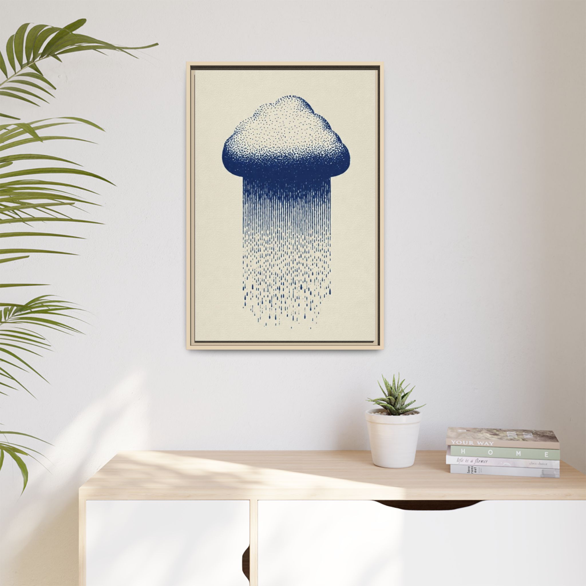 Framed Canvas Wall Art — Blue Rain Cloud Minimalist Print - Image 135