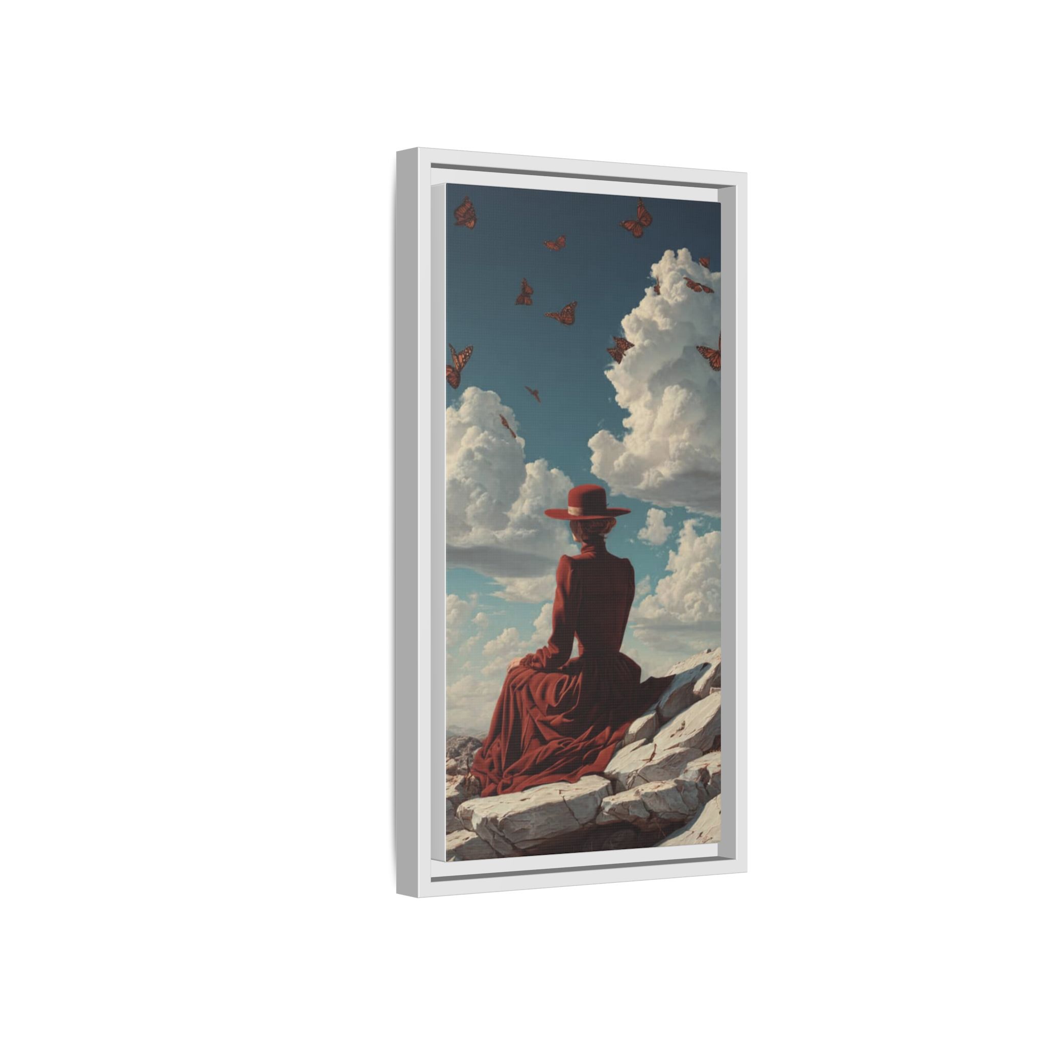 Framed Matte Canvas: Woman in Red Dress Sunset Sky Wall Art - Image 98