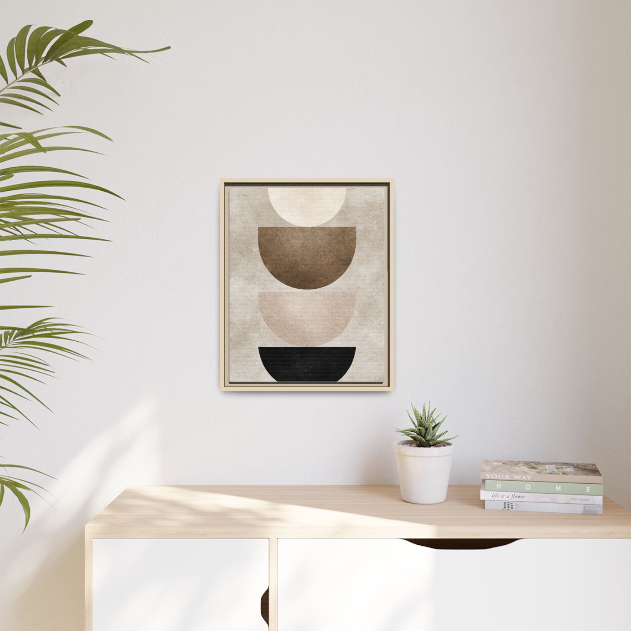 Abstract Neutral Geometric Canvas Print — Stacked Circles Framed Wall Art - Image 227
