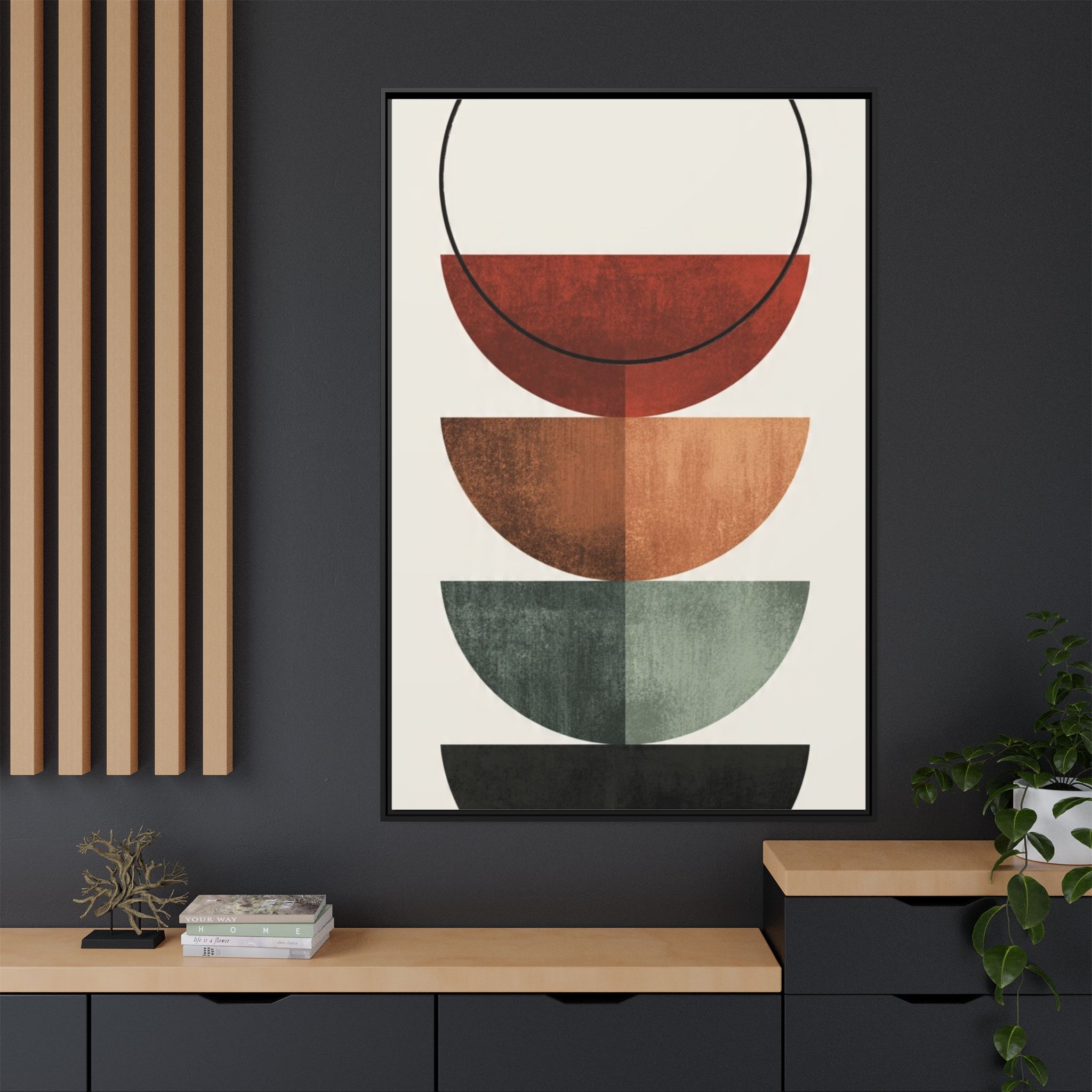 Abstract Stacked Semi-Circles Framed Canvas Wall Art — Mid-Century Modern Geometric Print - Image 60